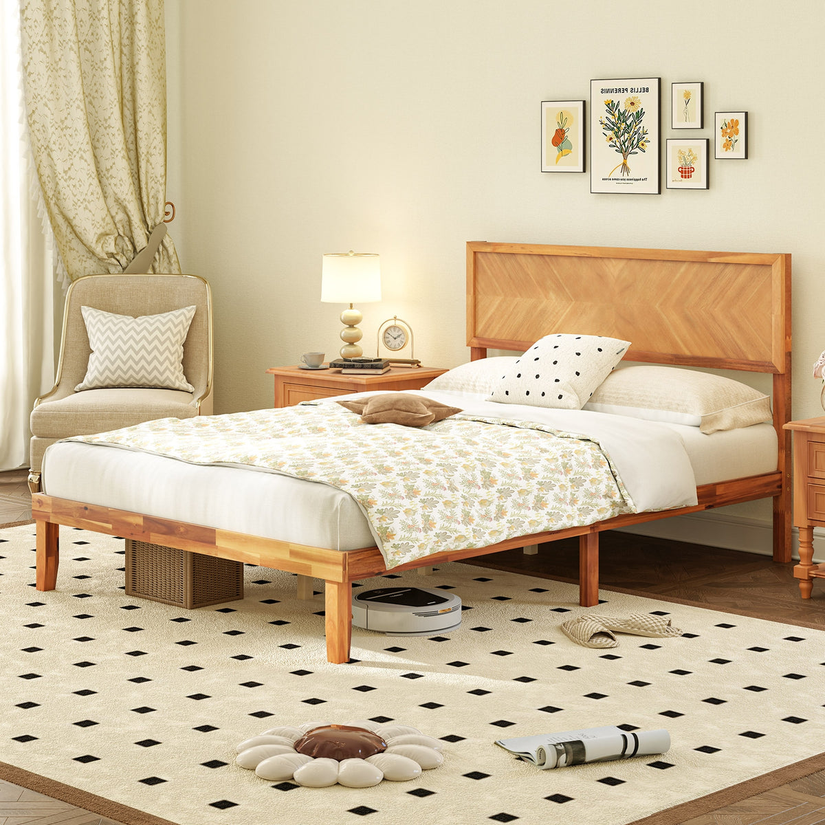 Bed Frame with Headboard and Storage Space-Simple Bed Frame-DECOROLALA