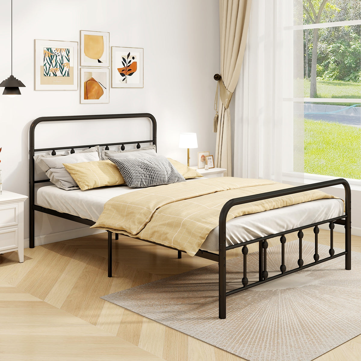 Bed Frame with Headboard and Under Bed Storage Black-Full Size-Simple Bed Frame-DECOROLALA