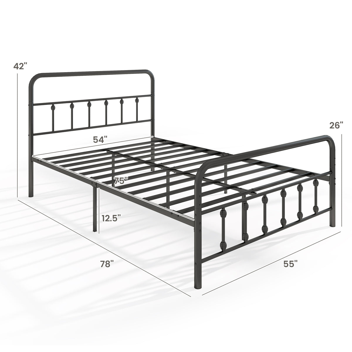 Bed Frame with Headboard and Under Bed Storage Black-Full Size-Simple Bed Frame-DECOROLALA