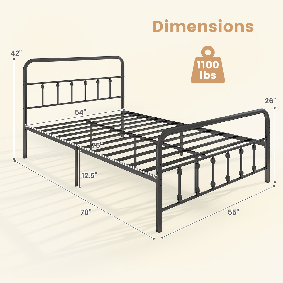 Bed Frame with Headboard and Under Bed Storage Black-Full Size-Simple Bed Frame-DECOROLALA