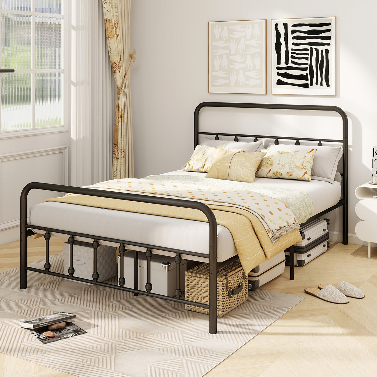 Bed Frame with Headboard and Under Bed Storage Black-Full Size-Simple Bed Frame-DECOROLALA