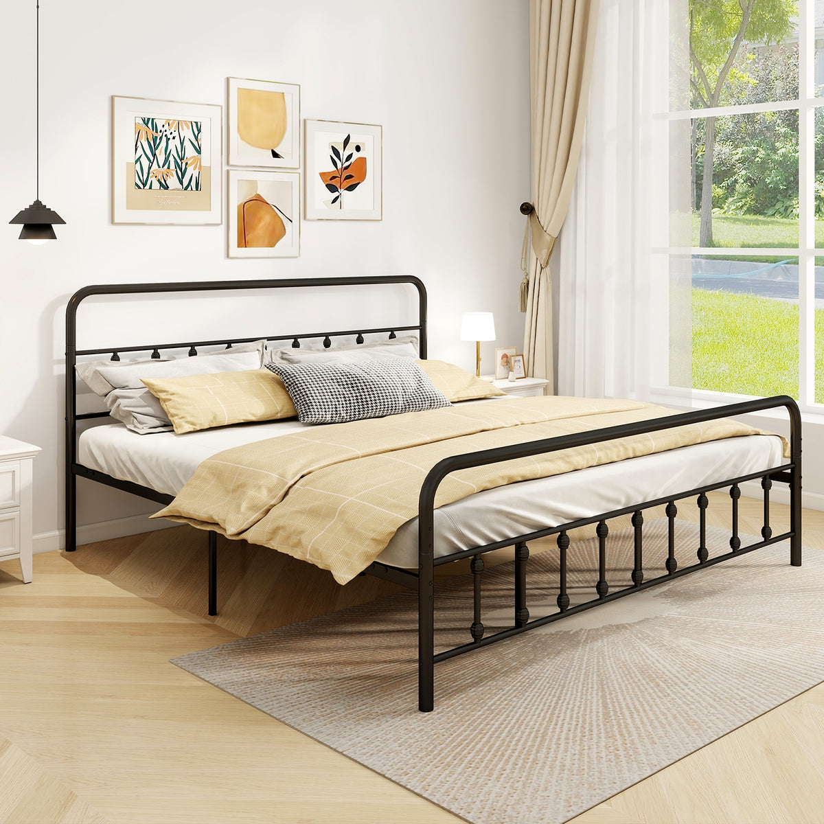 Bed Frame with Headboard and Under Bed Storage Black-King Size-Simple Bed Frame-DECOROLALA
