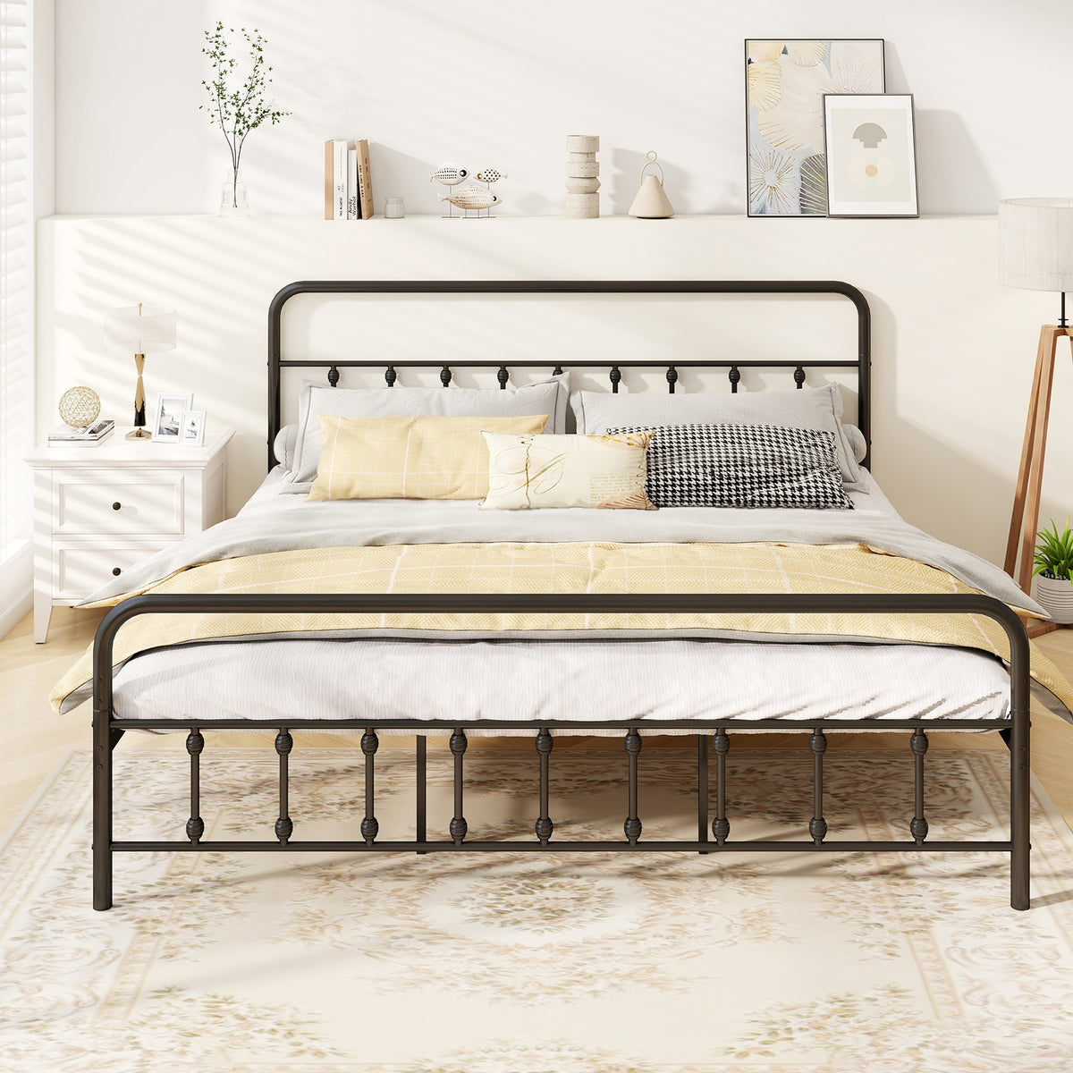 Bed Frame with Headboard and Under Bed Storage Black-King Size-Simple Bed Frame-DECOROLALA