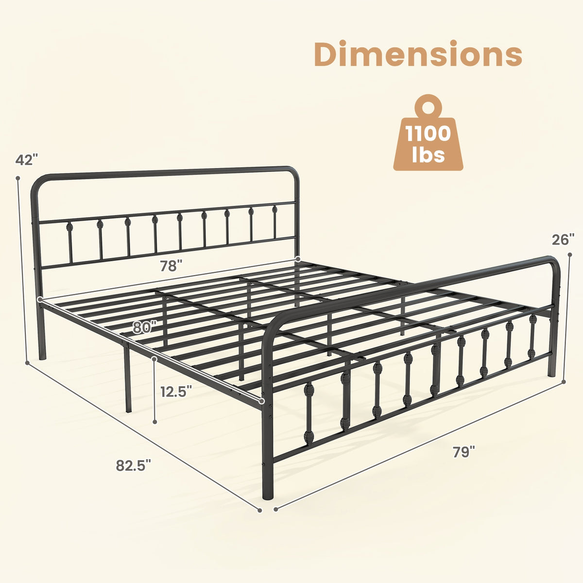 Bed Frame with Headboard and Under Bed Storage Black-King Size-Simple Bed Frame-DECOROLALA