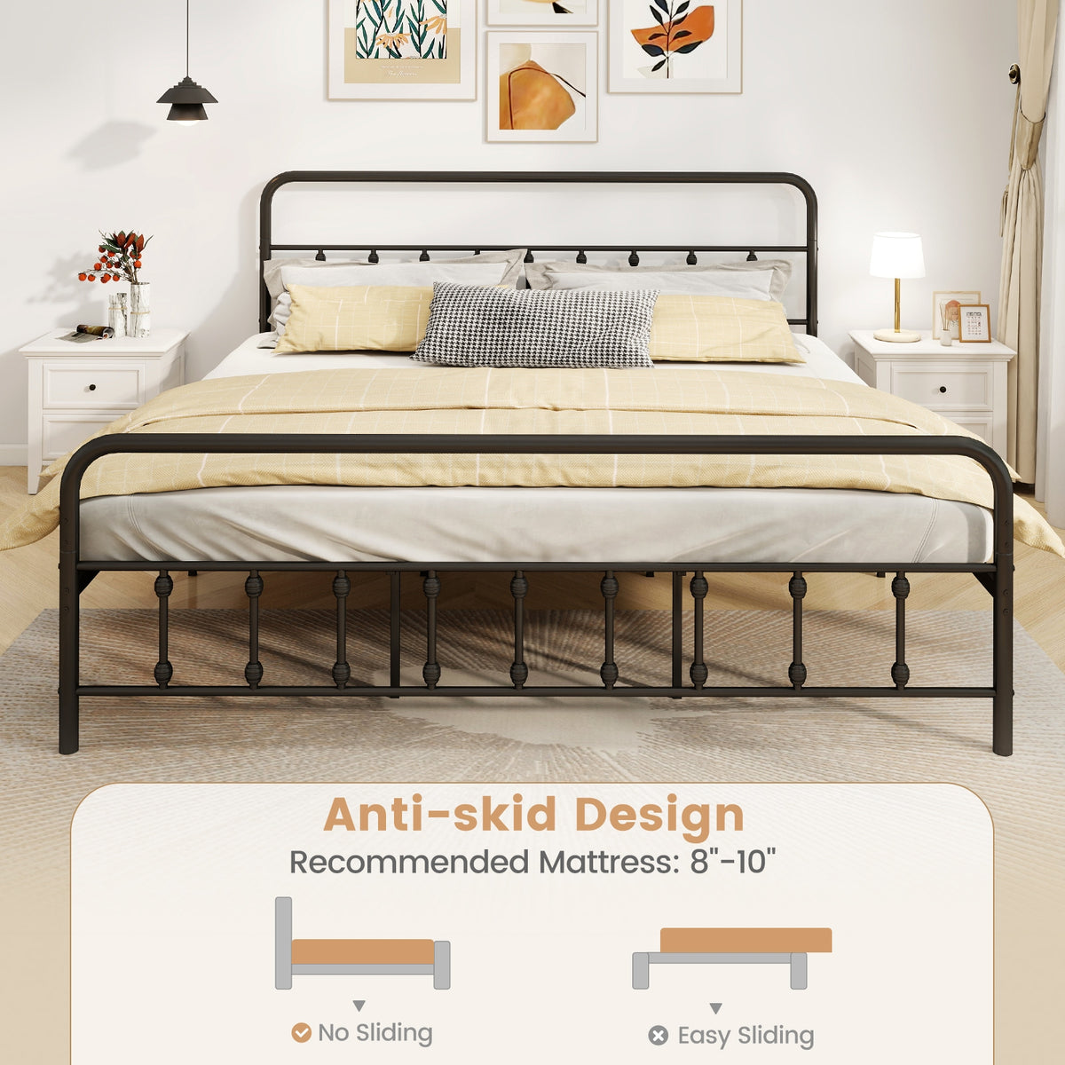Bed Frame with Headboard and Under Bed Storage Black-King Size-Simple Bed Frame-DECOROLALA
