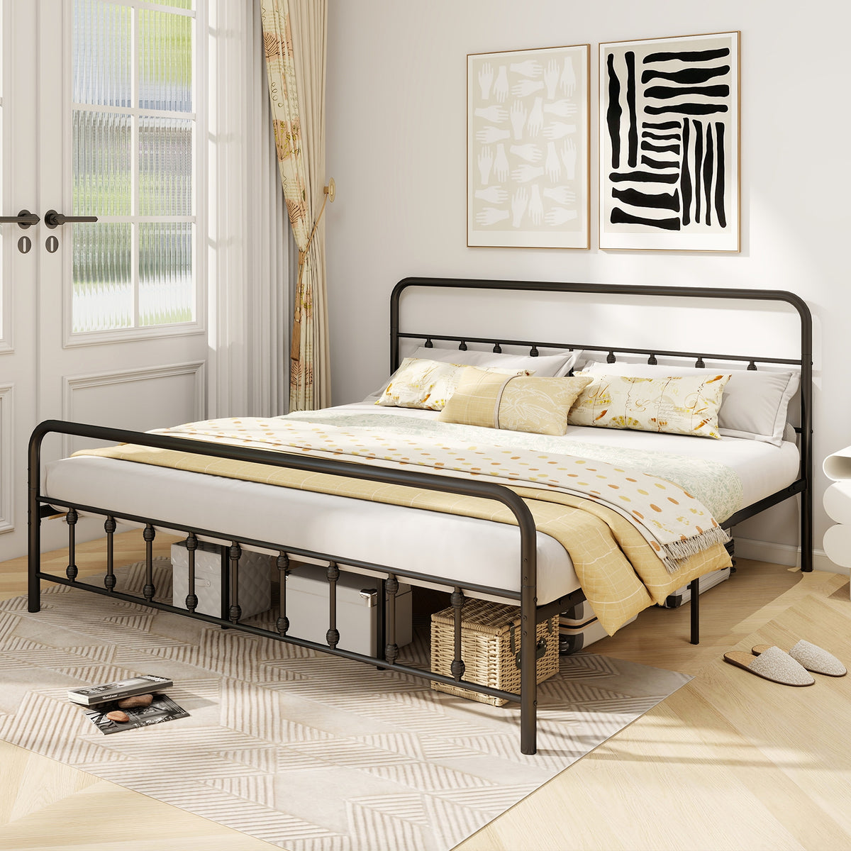 Bed Frame with Headboard and Under Bed Storage Black-King Size-Simple Bed Frame-DECOROLALA