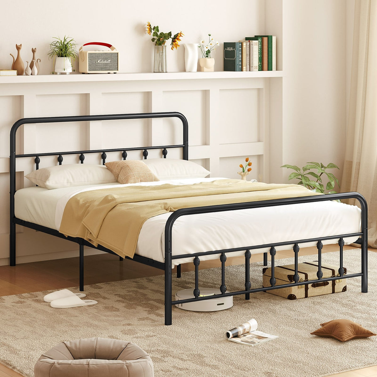 Bed Frame with Headboard and Under Bed Storage Black-Queen Size-Simple Bed Frame-DECOROLALA