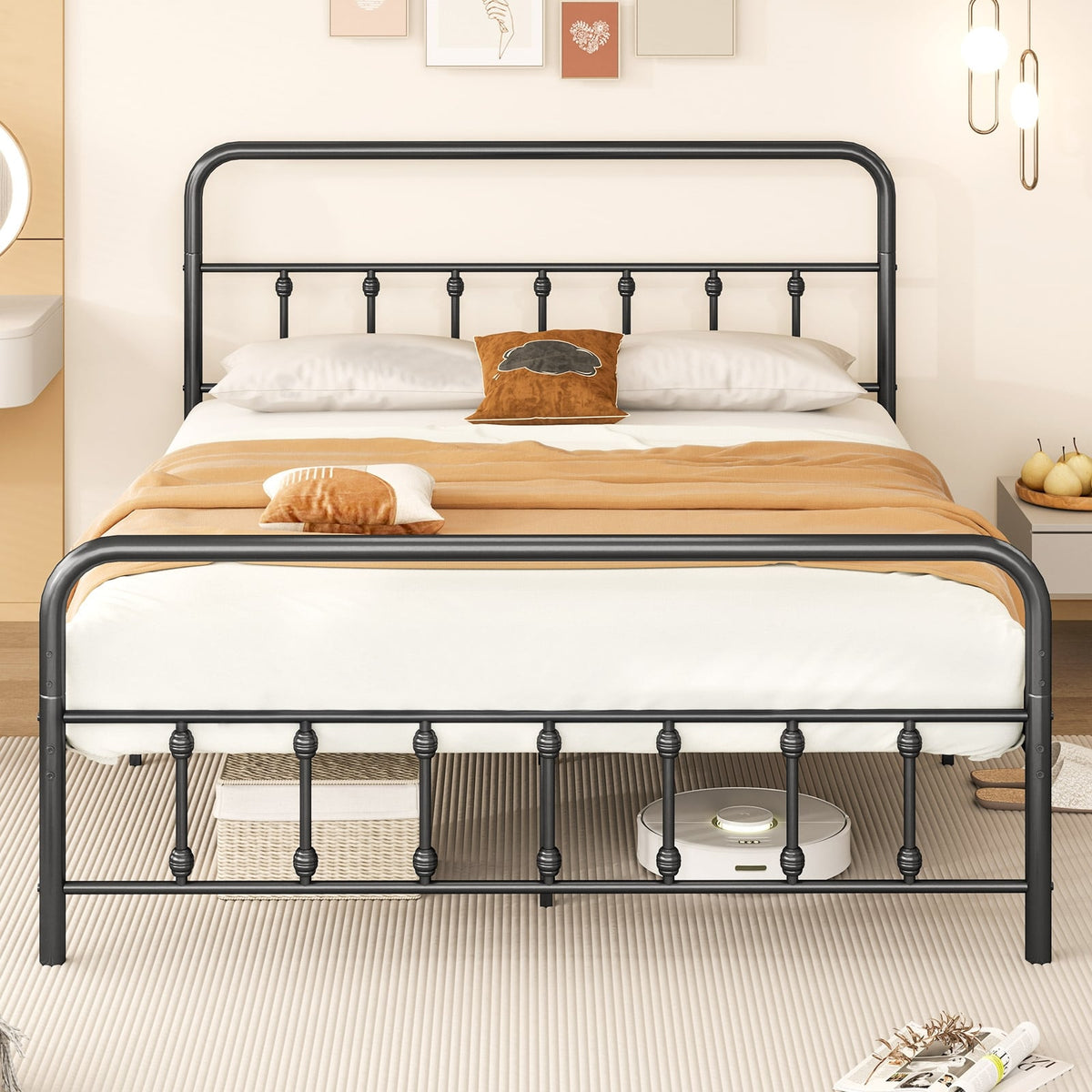 Bed Frame with Headboard and Under Bed Storage Black-Queen Size-Simple Bed Frame-DECOROLALA