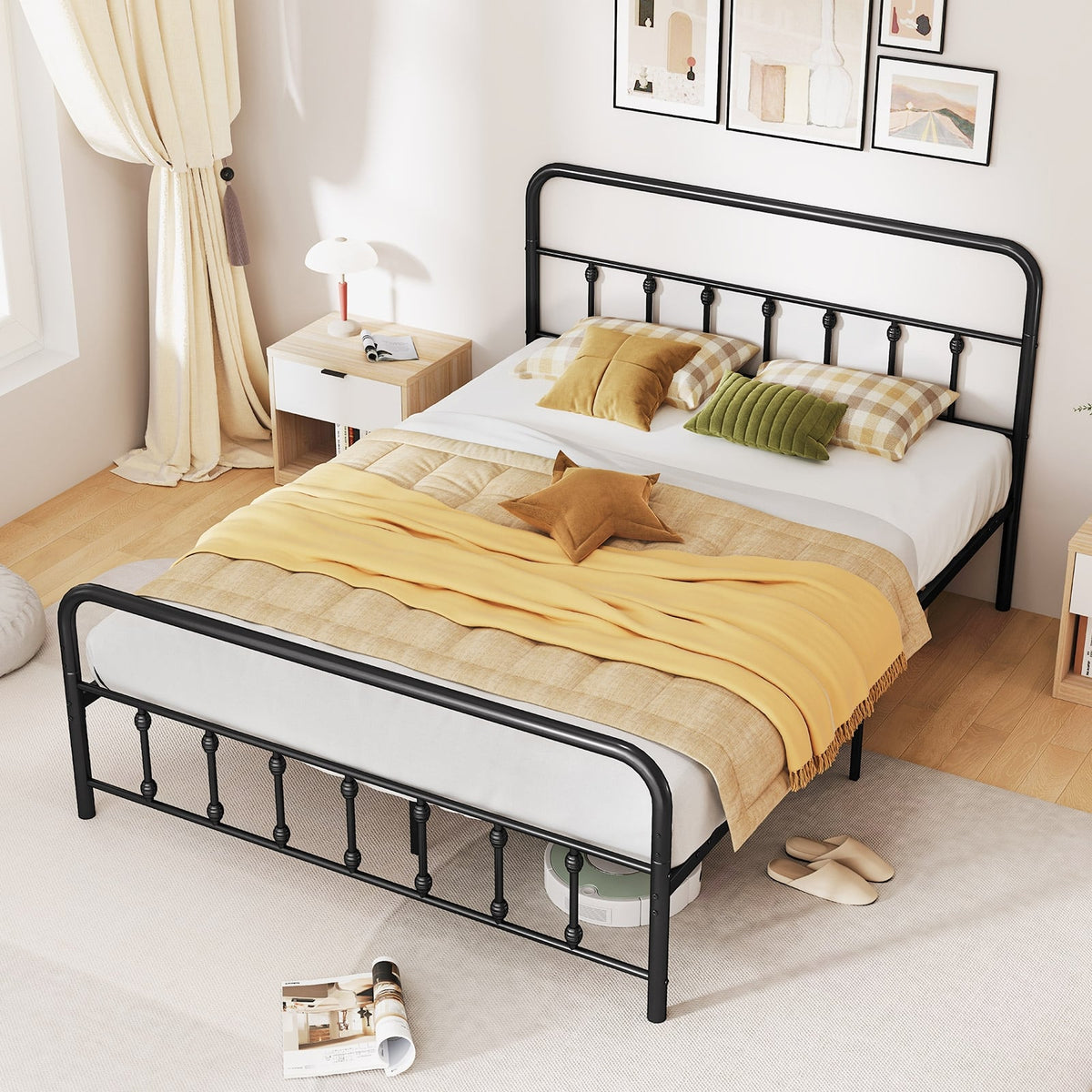 Bed Frame with Headboard and Under Bed Storage Black-Queen Size-Simple Bed Frame-DECOROLALA