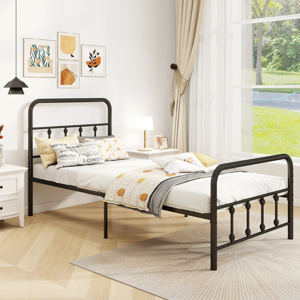 Bed Frame with Headboard and Under Bed Storage Black-Twin Size-Simple Bed Frame-DECOROLALA