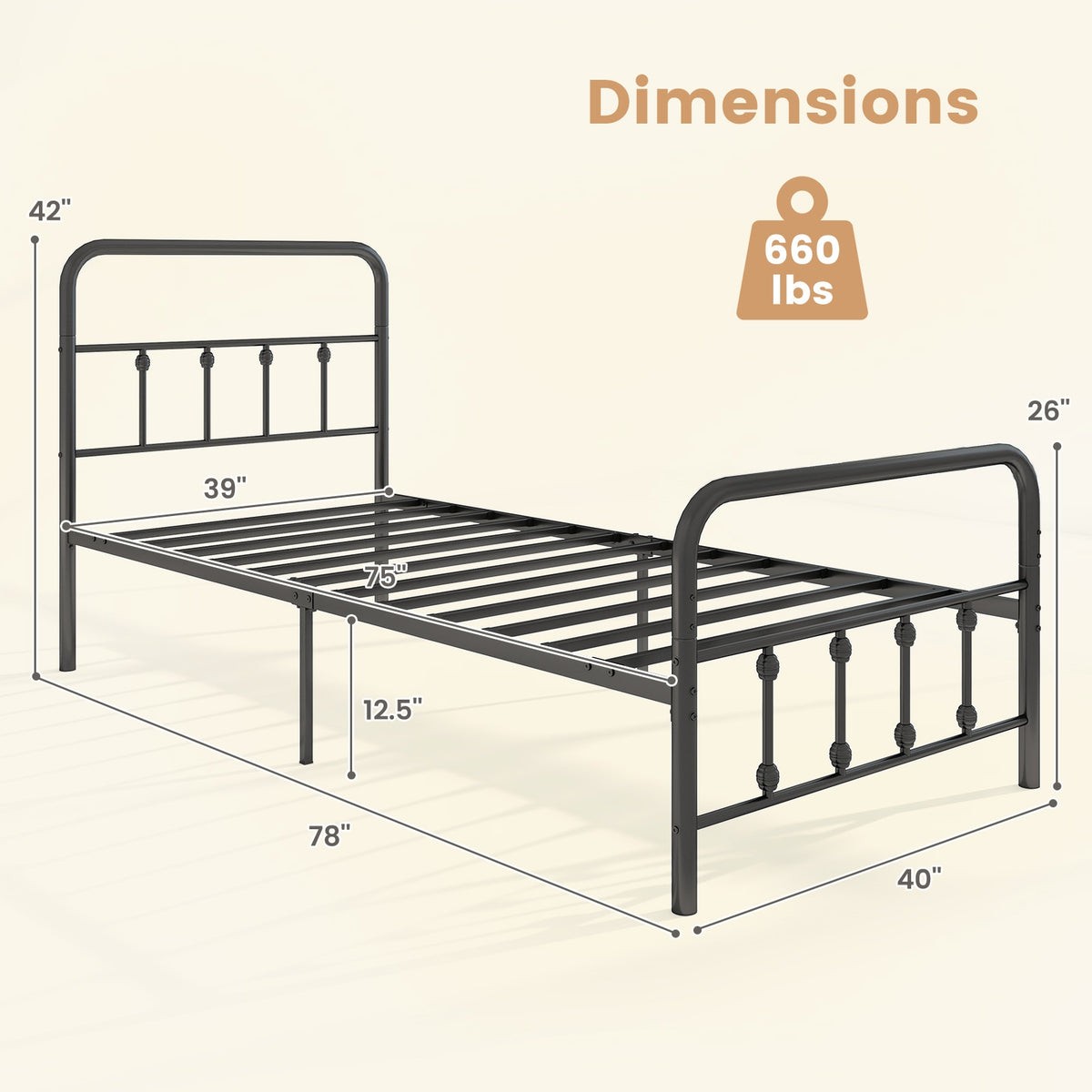 Bed Frame with Headboard and Under Bed Storage Black-Twin Size-Simple Bed Frame-DECOROLALA