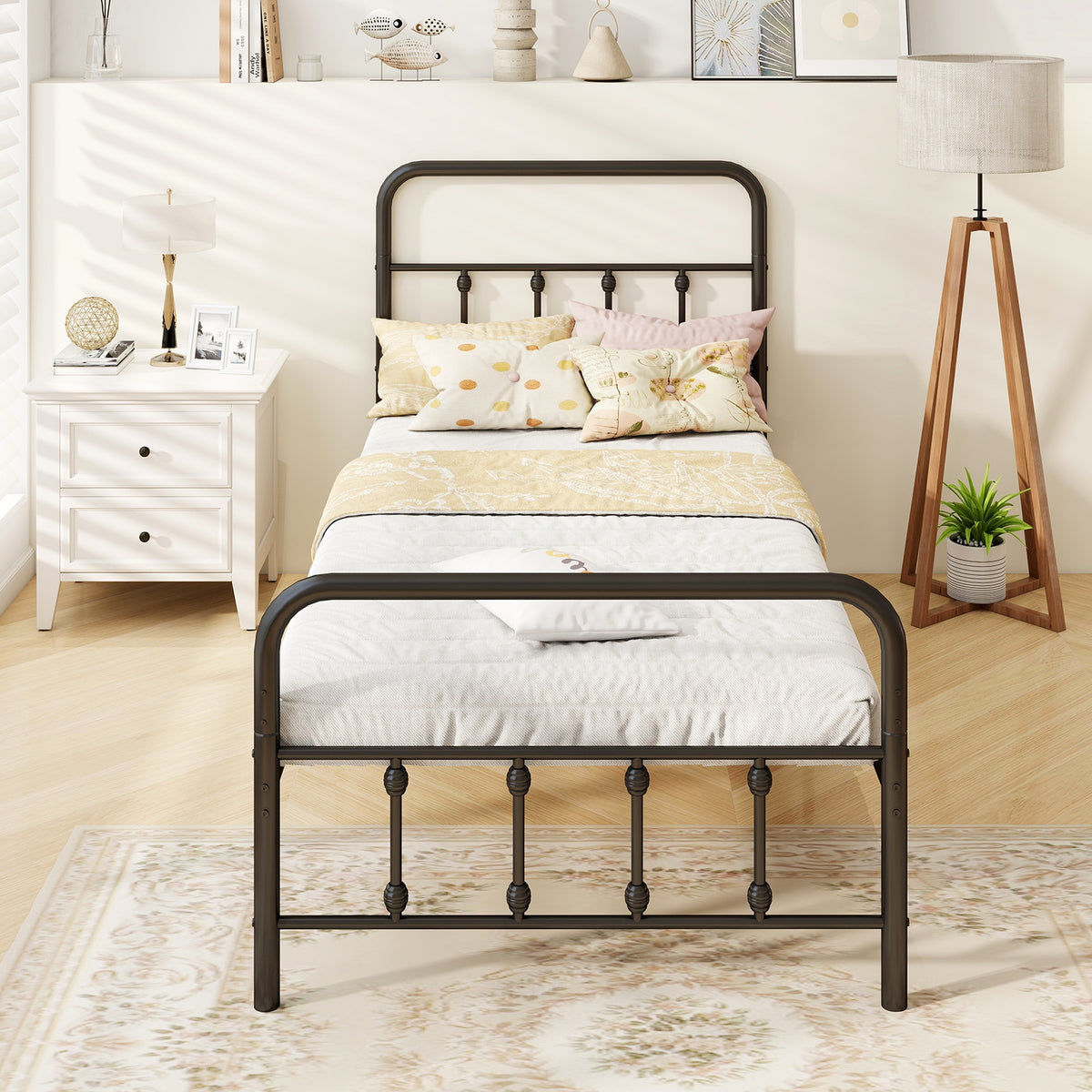 Bed Frame with Headboard and Under Bed Storage Black-Twin Size-Simple Bed Frame-DECOROLALA