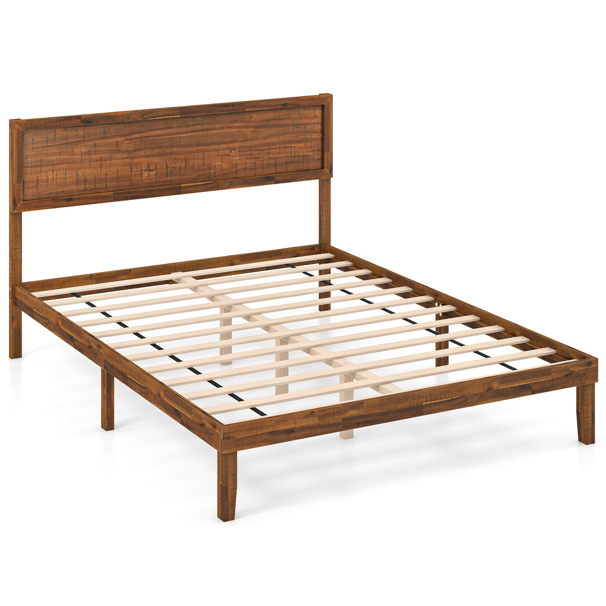 Bed Frame with Headboard and Wooden Slats Support-Simple Bed Frame-DECOROLALA