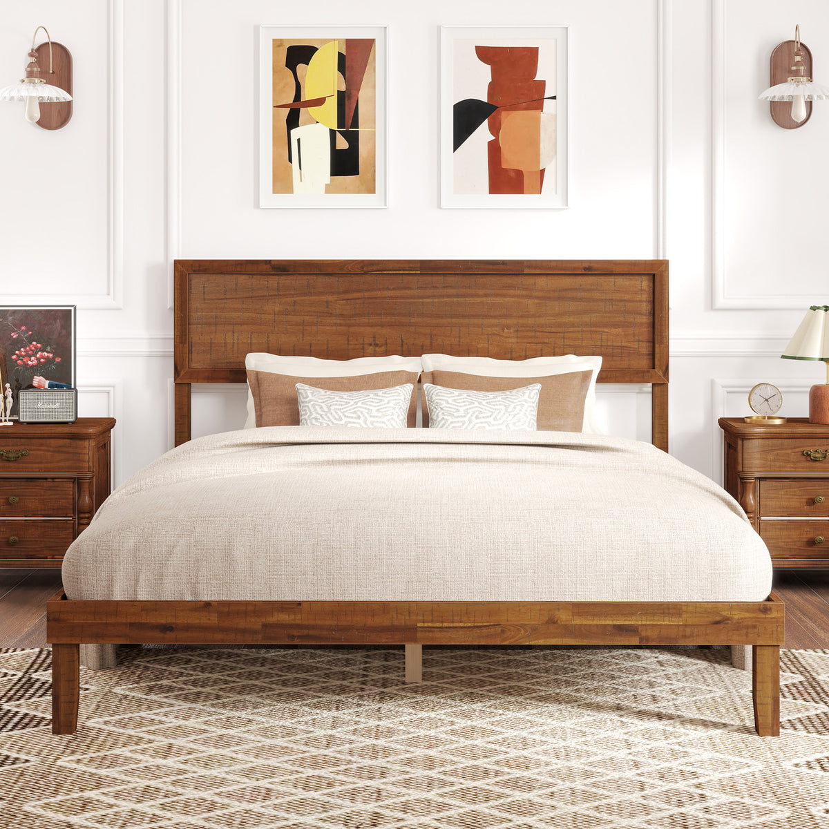 Bed Frame with Headboard and Wooden Slats Support-Simple Bed Frame-DECOROLALA