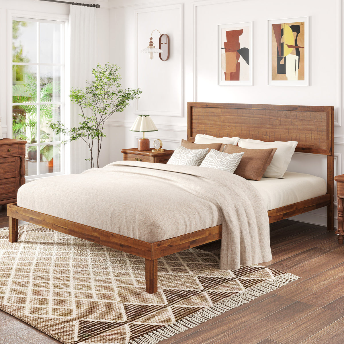 Bed Frame with Headboard and Wooden Slats Support-Simple Bed Frame-DECOROLALA