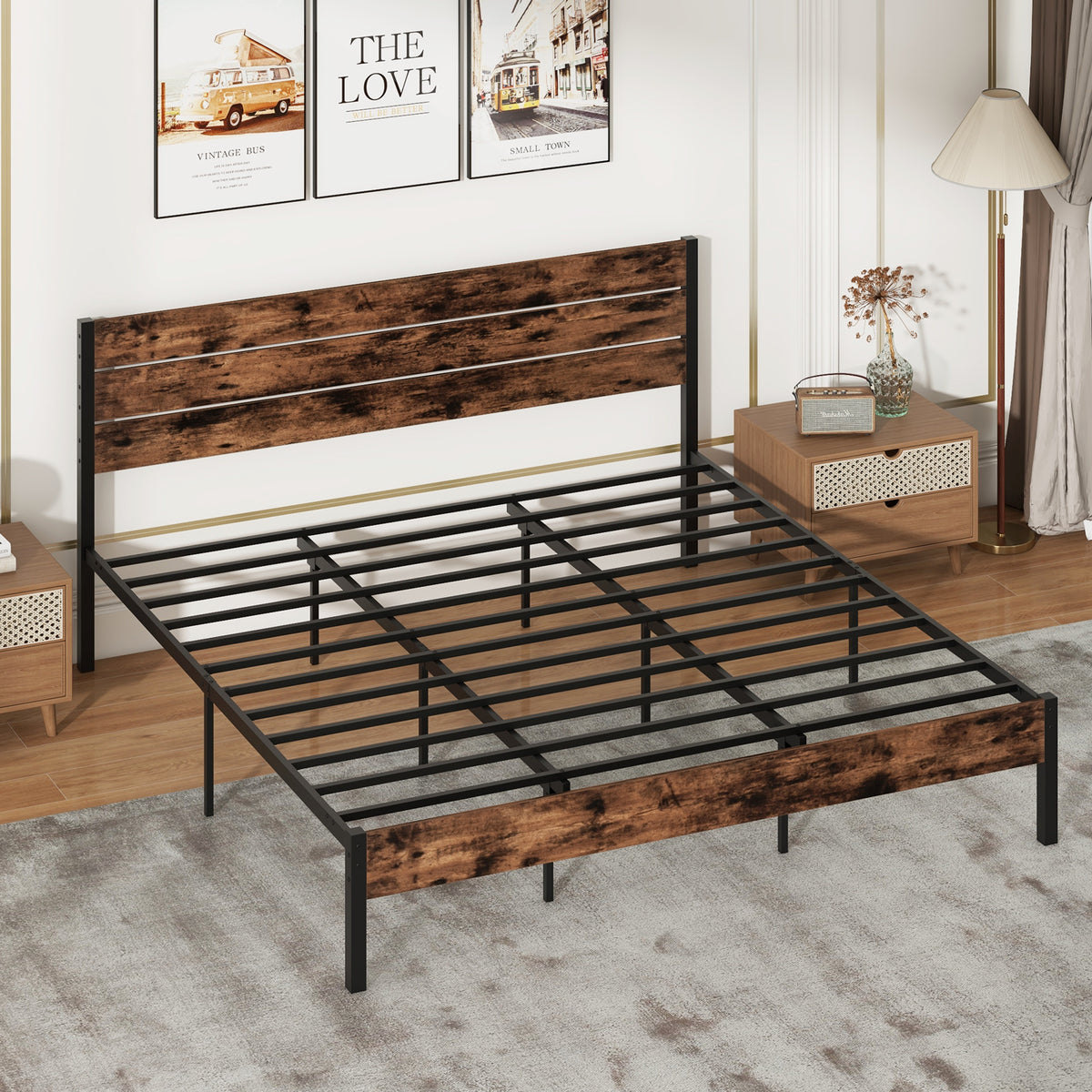 Bed Frame with High Headboard and Mute Bar-Simple Bed Frame-DECOROLALA