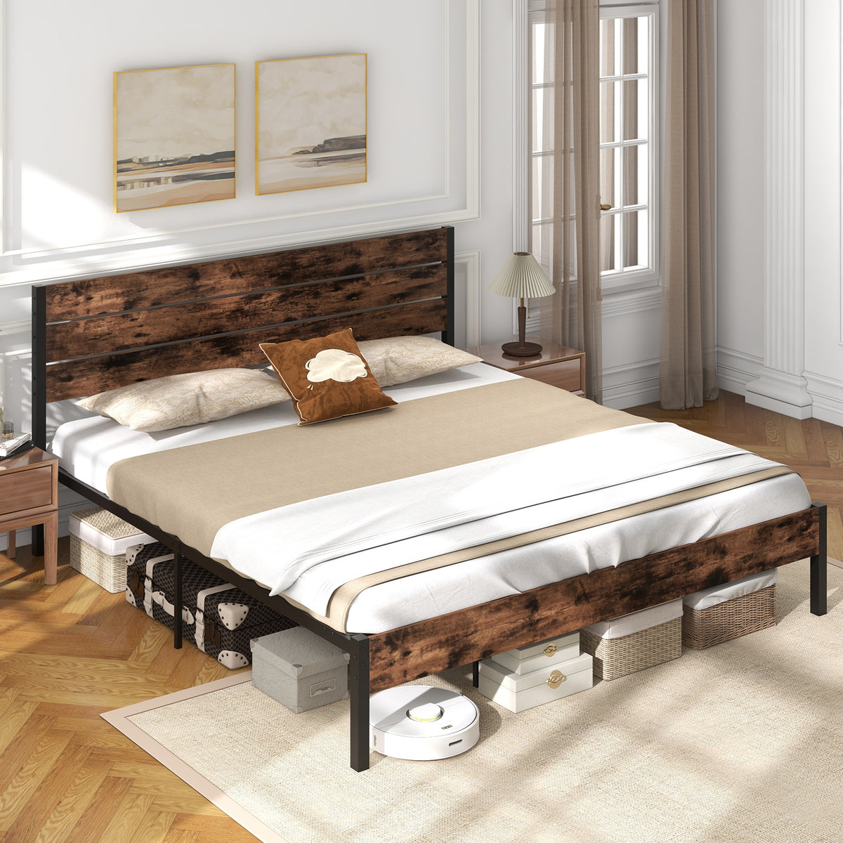 Bed Frame with High Headboard and Mute Bar-Simple Bed Frame-DECOROLALA