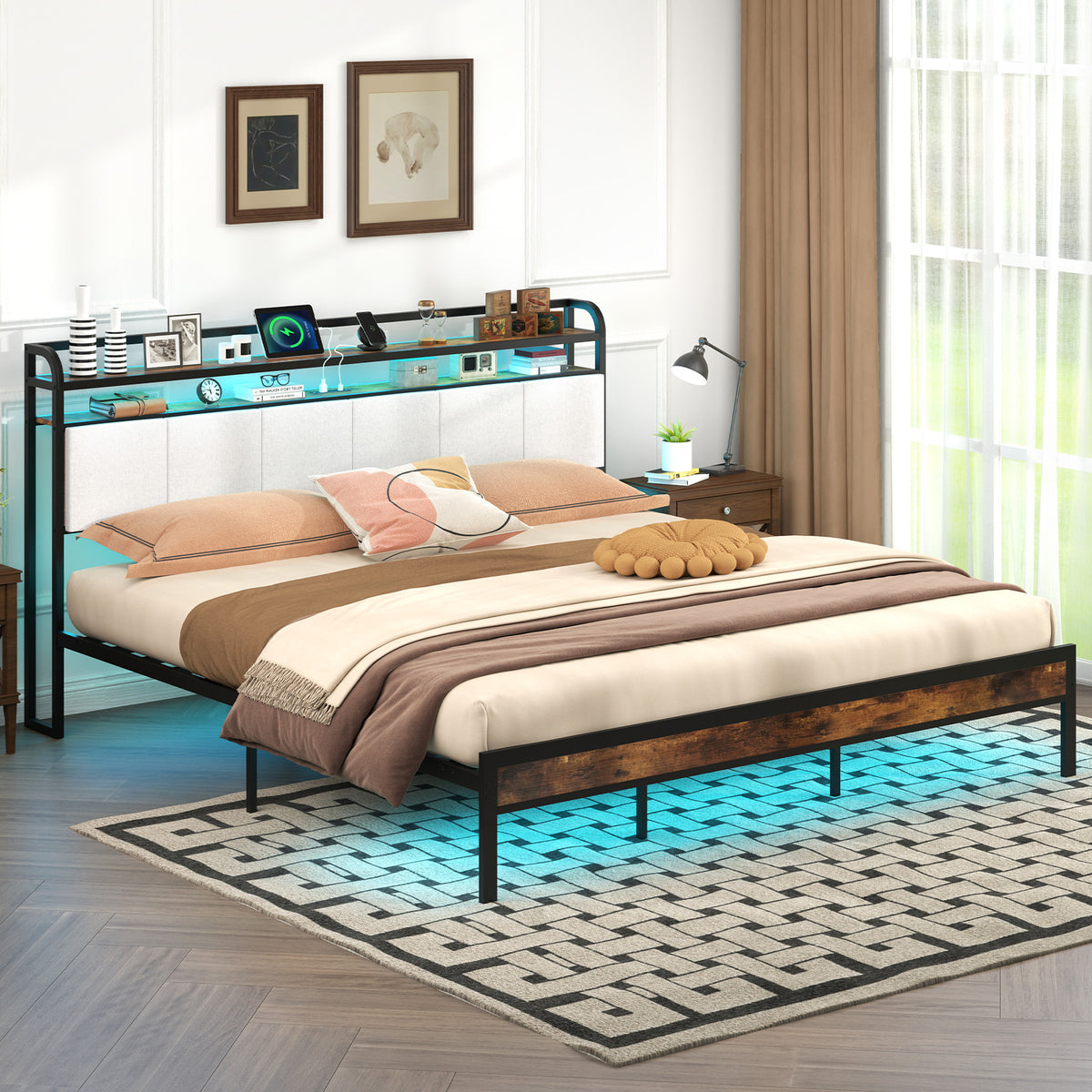 Bed Frame with LED Light and Charging Station-Simple Bed Frame-DECOROLALA
