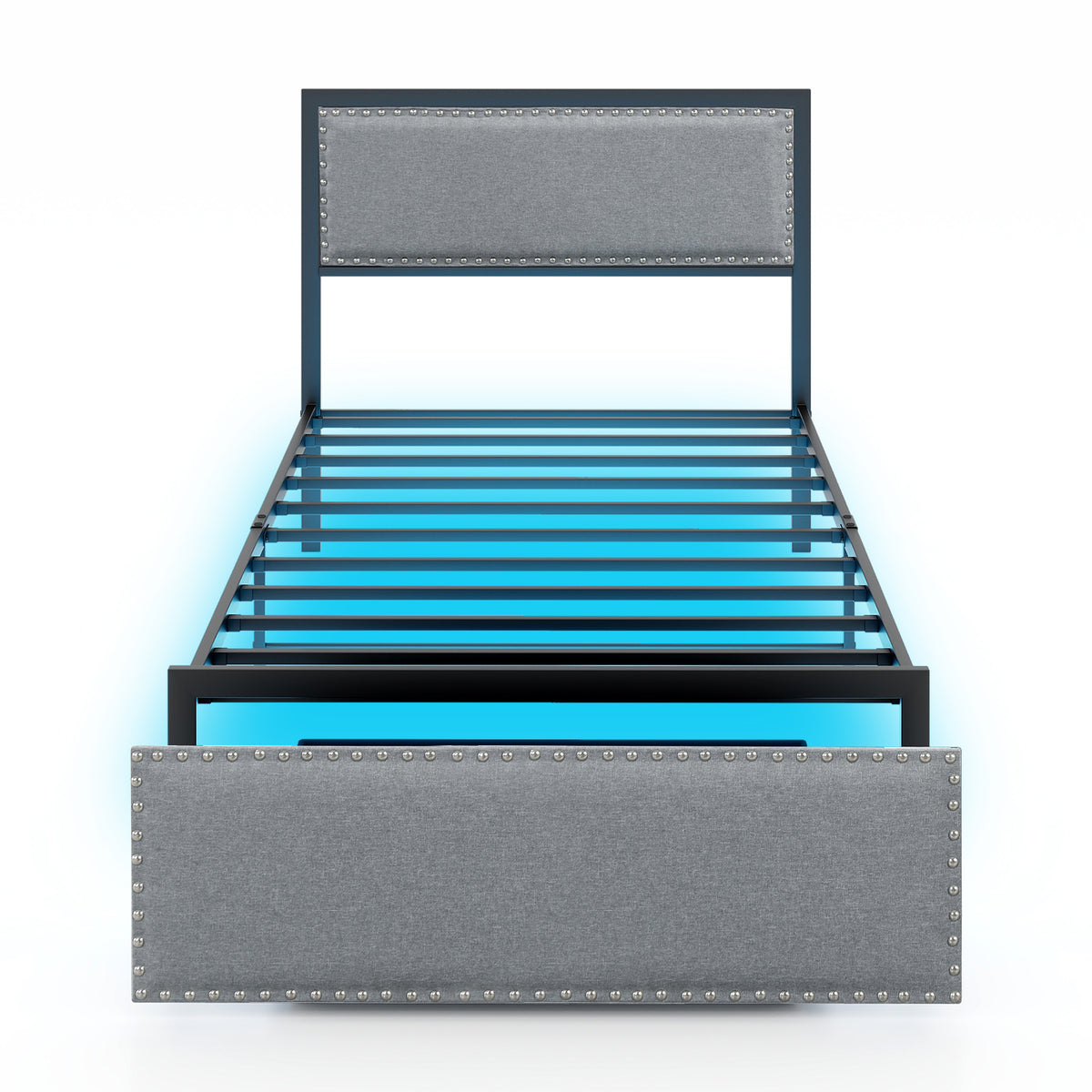 Bed Frame with LED Lights Drawer and Metal Slats-Simple Bed Frame-DECOROLALA