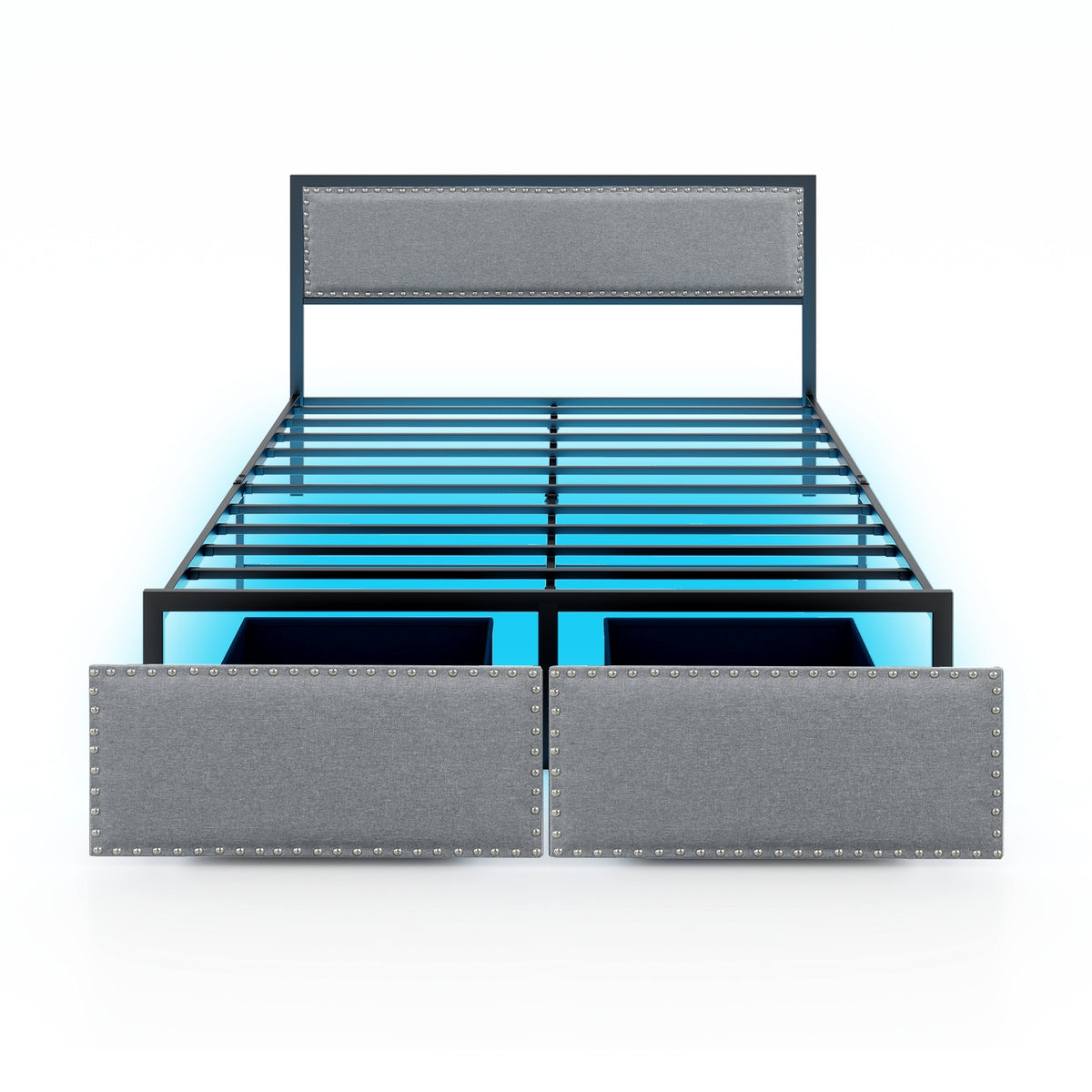 Bed Frame with LED Lights Drawer and Metal Slats-Simple Bed Frame-DECOROLALA