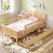 Bed Frame with Storage Drawers Natural-Trundle Bed Frame-DECOROLALA