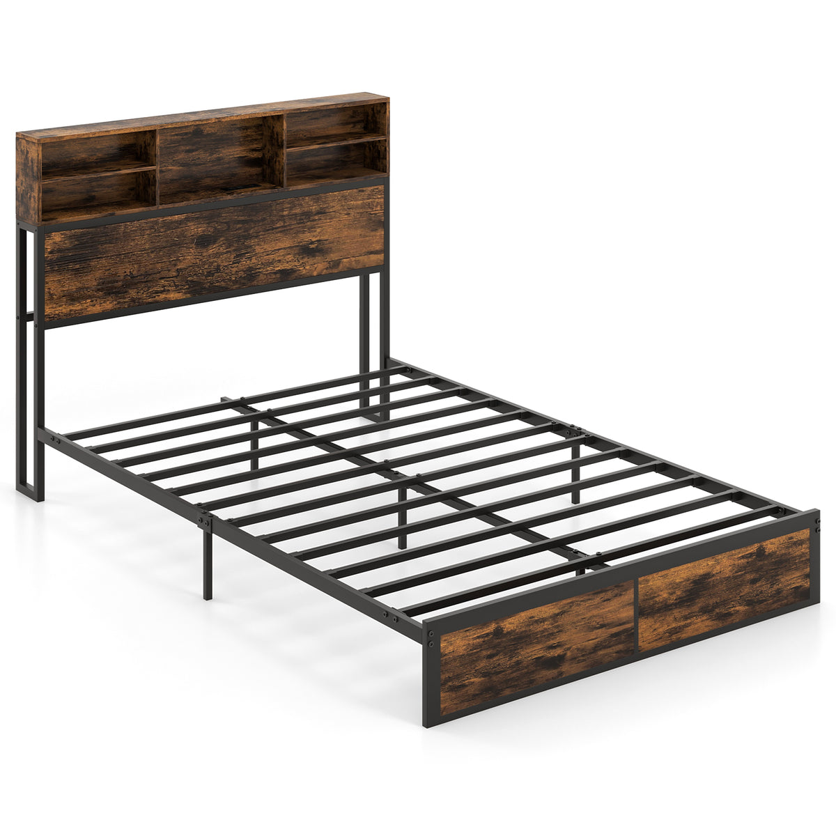Bed Frame with Storage Headboard Industrial Metal Platform Bed-Simple Bed Frame-DECOROLALA