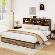 Bed Frame with Storage Headboard Industrial Metal Platform Bed-Simple Bed Frame-DECOROLALA