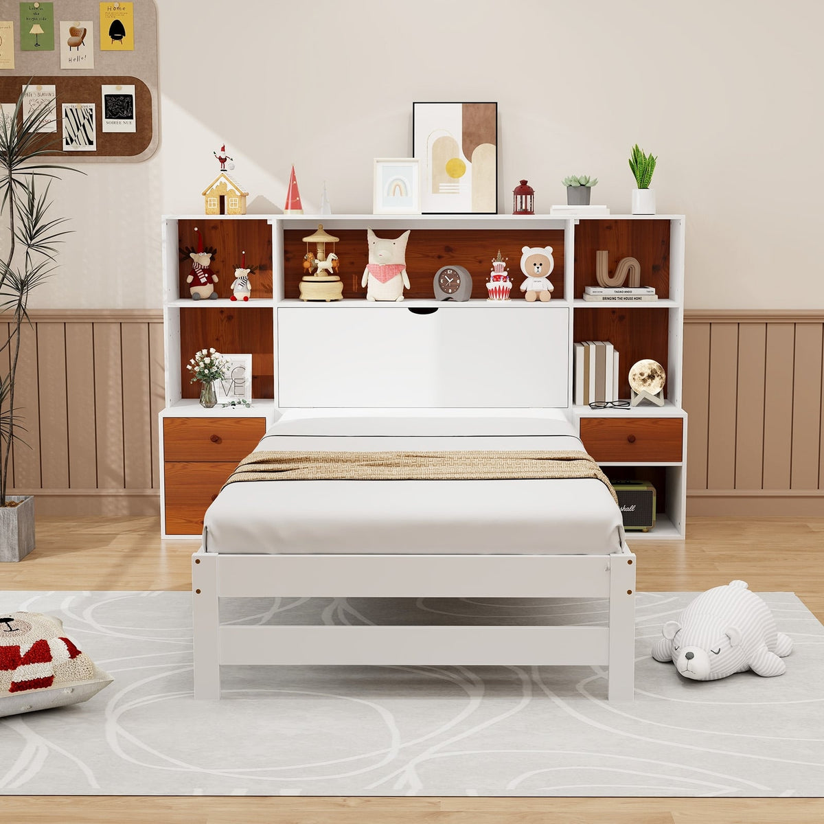Bed Frame with Storage Headboard and Nightstands-Twin Size-Simple Bed Frame-DECOROLALA