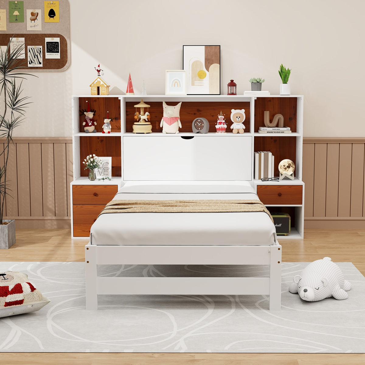 Bed Frame with Storage Headboard and Nightstands-Twin Size-Simple Bed Frame-DECOROLALA