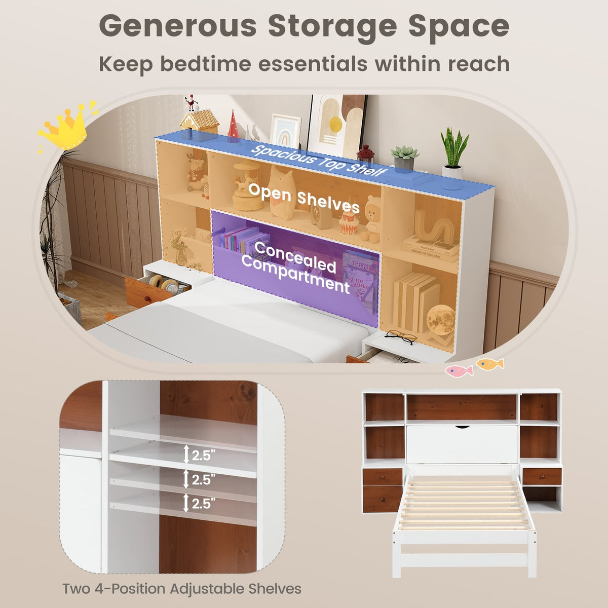 Bed Frame with Storage Headboard and Nightstands-Twin Size-Simple Bed Frame-DECOROLALA