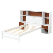 Bed Frame with Storage Headboard and Nightstands-Twin Size-Simple Bed Frame-DECOROLALA