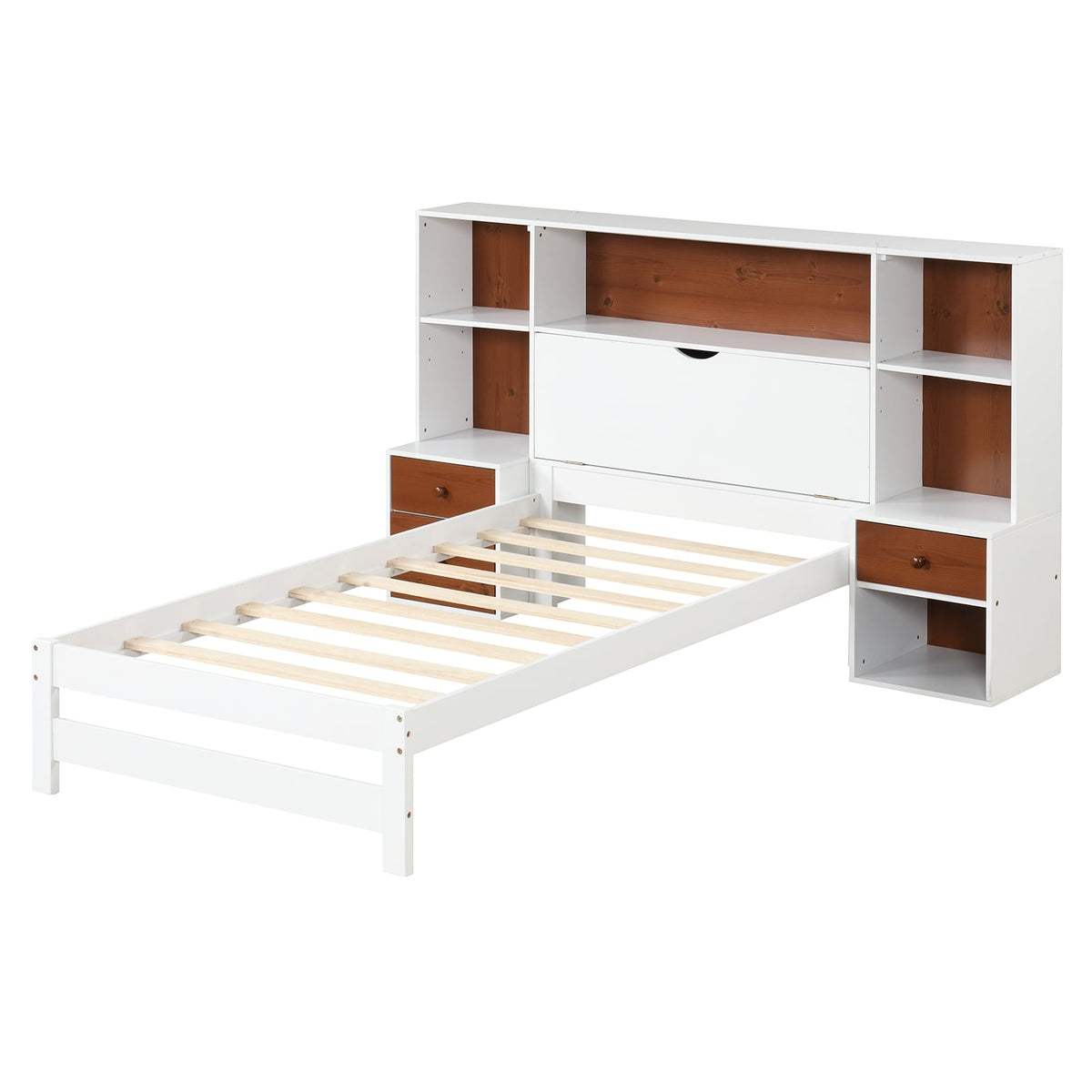 Bed Frame with Storage Headboard and Nightstands-Twin Size-Simple Bed Frame-DECOROLALA
