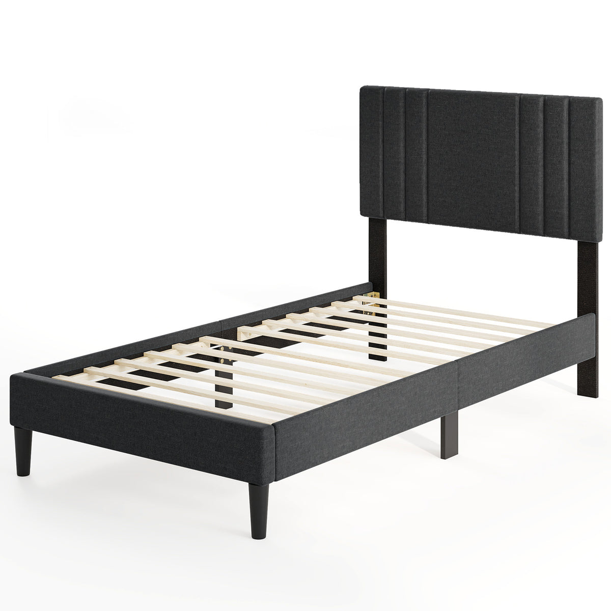 Bed Frame with Vertical Channel Tufted Headboard and Wooden Slats-Simple Bed Frame-DECOROLALA