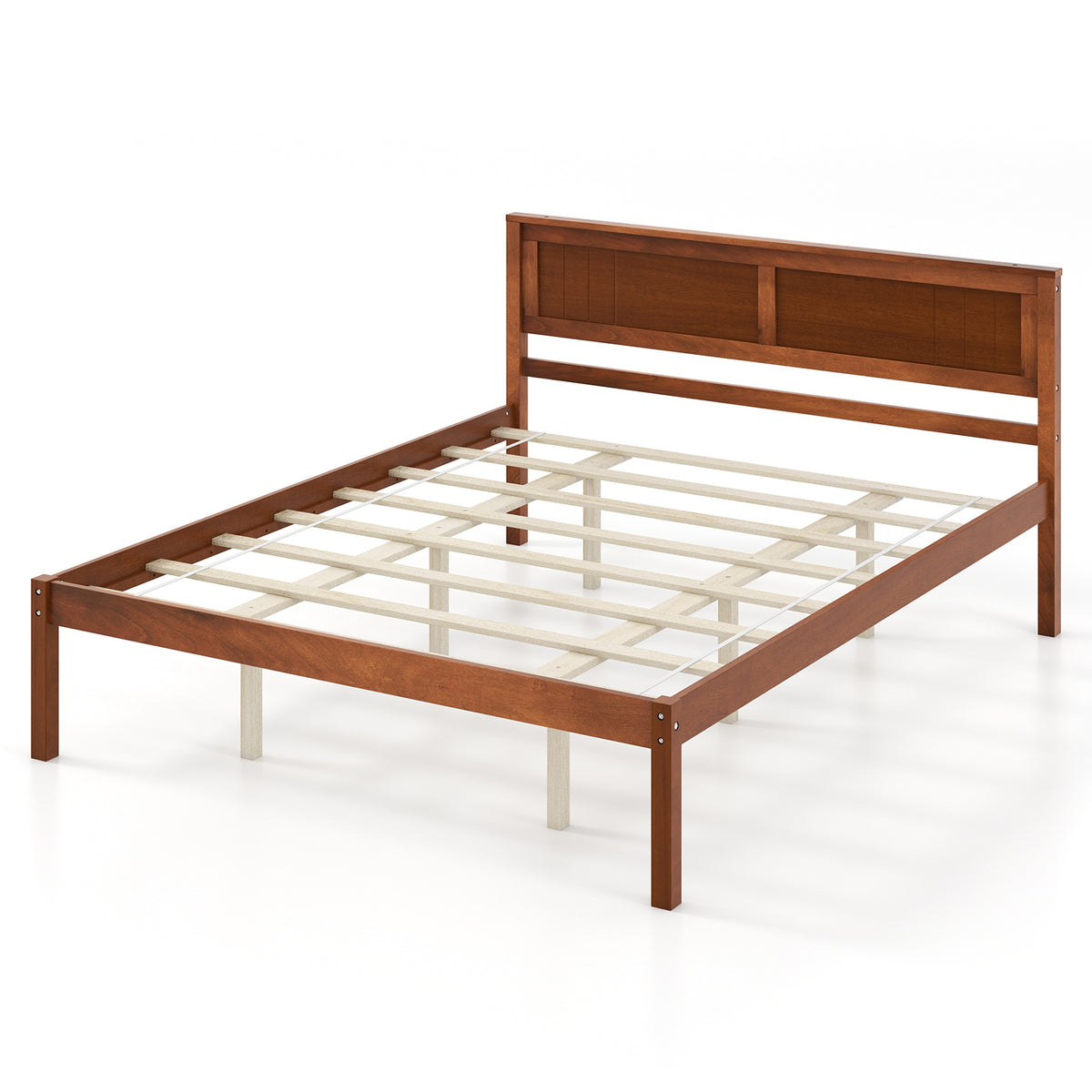 Bed Frame with Wooden Headboard and Slat Support-Simple Bed Frame-DECOROLALA