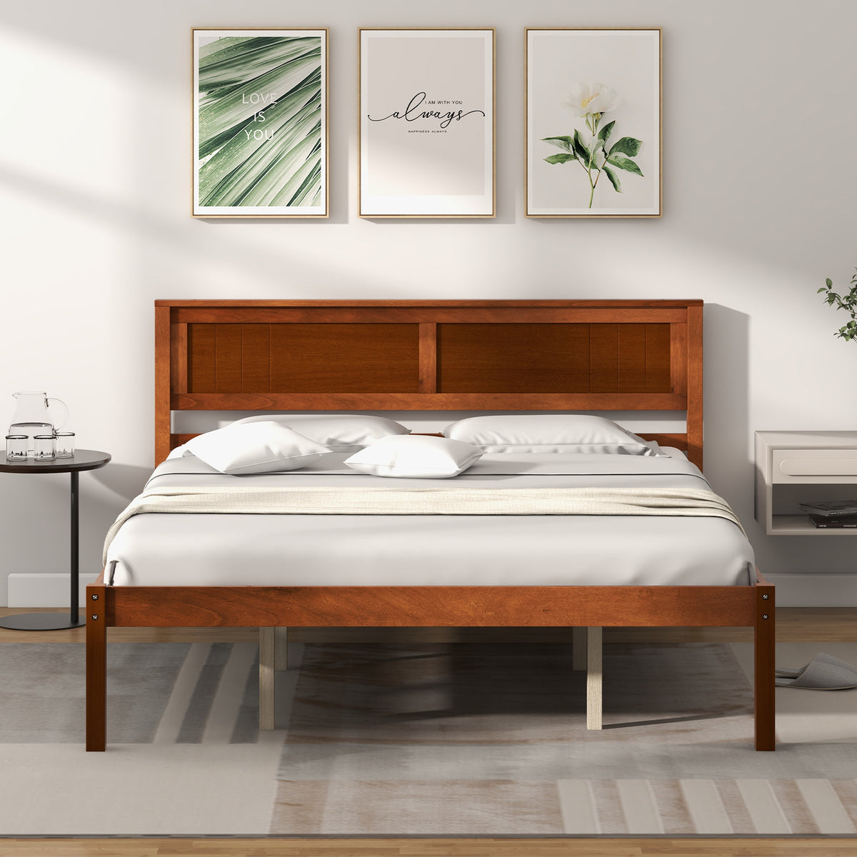 Bed Frame with Wooden Headboard and Slat Support-Simple Bed Frame-DECOROLALA