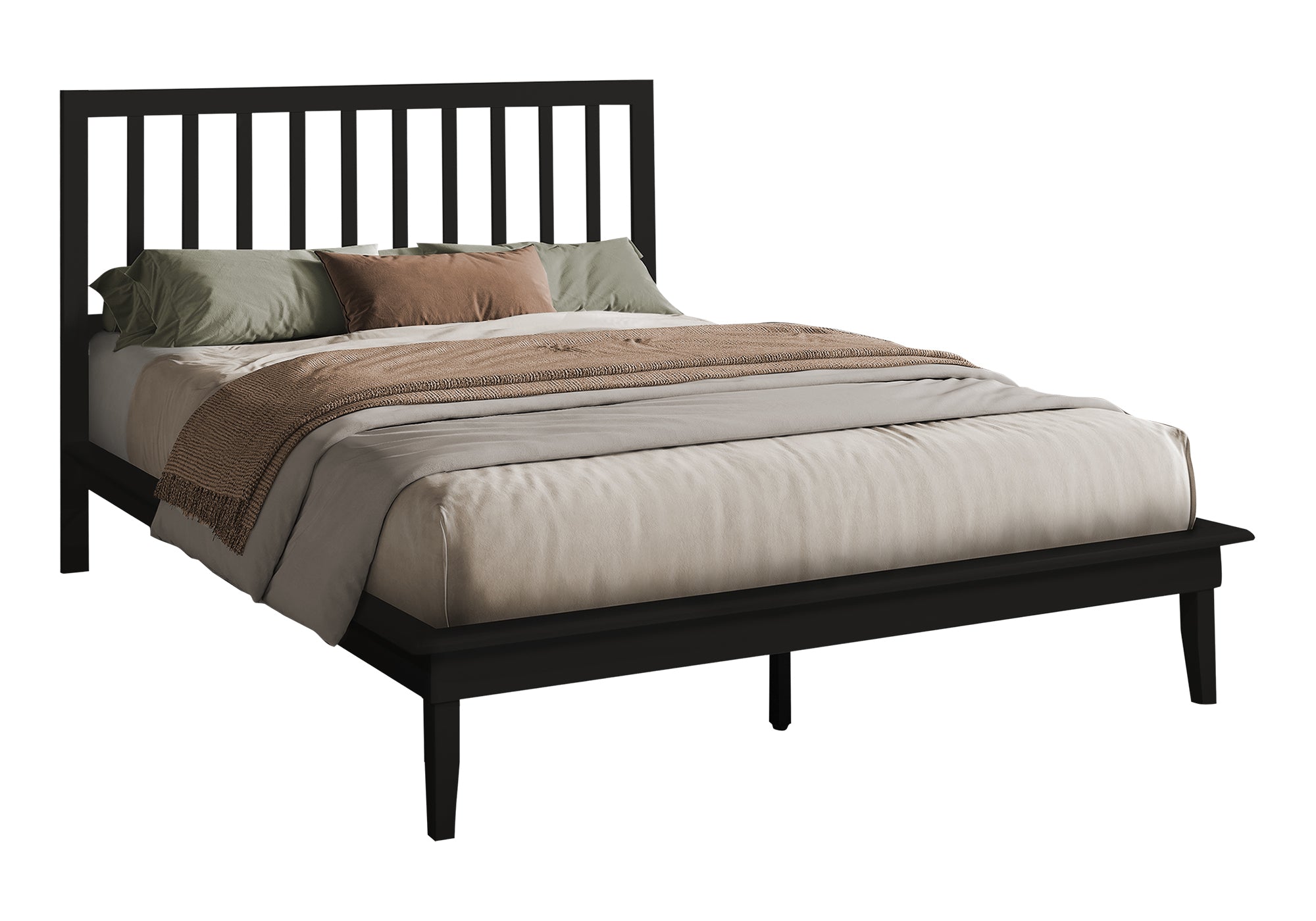 Bed - Queen Size / Black Solid Wood Platform-Standard Beds-DECOROLALA