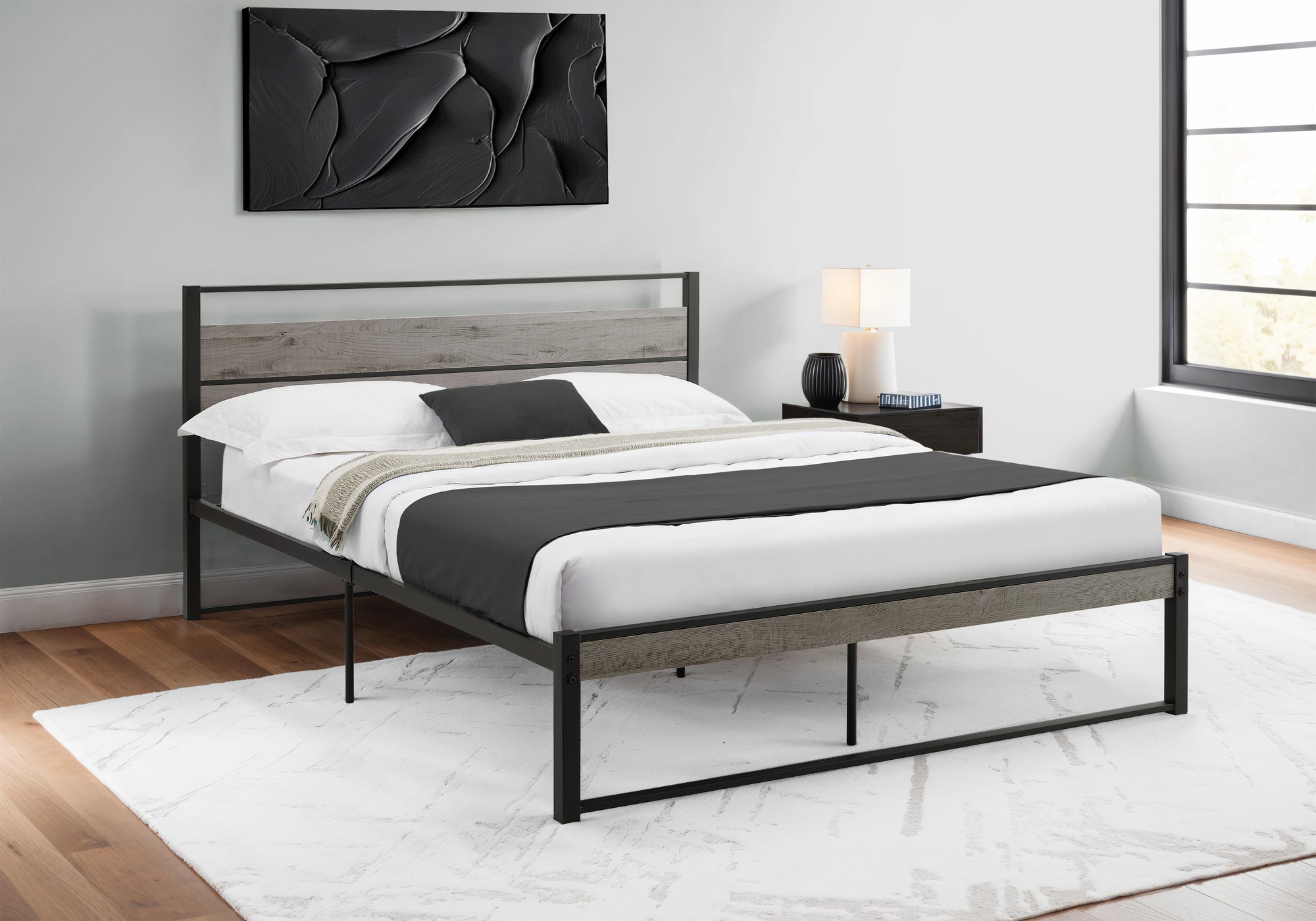 Bed - Queen Size / Dark Taupe / Black Metal Platform-Bed-DECOROLALA