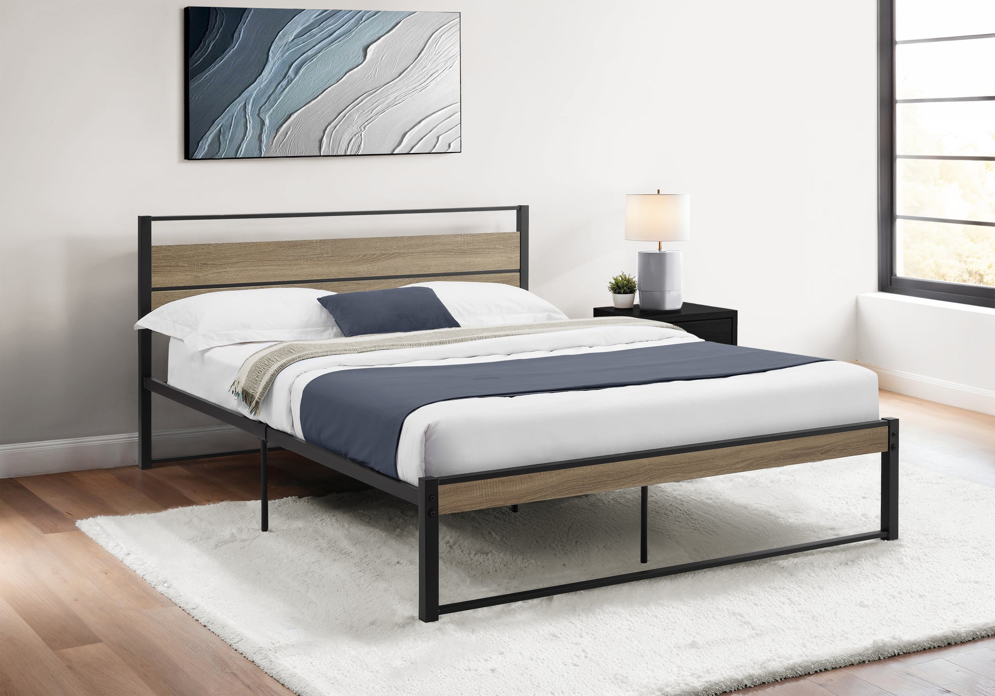 Bed - Queen Size / Dark Taupe / Black Metal Platform-Bed-DECOROLALA