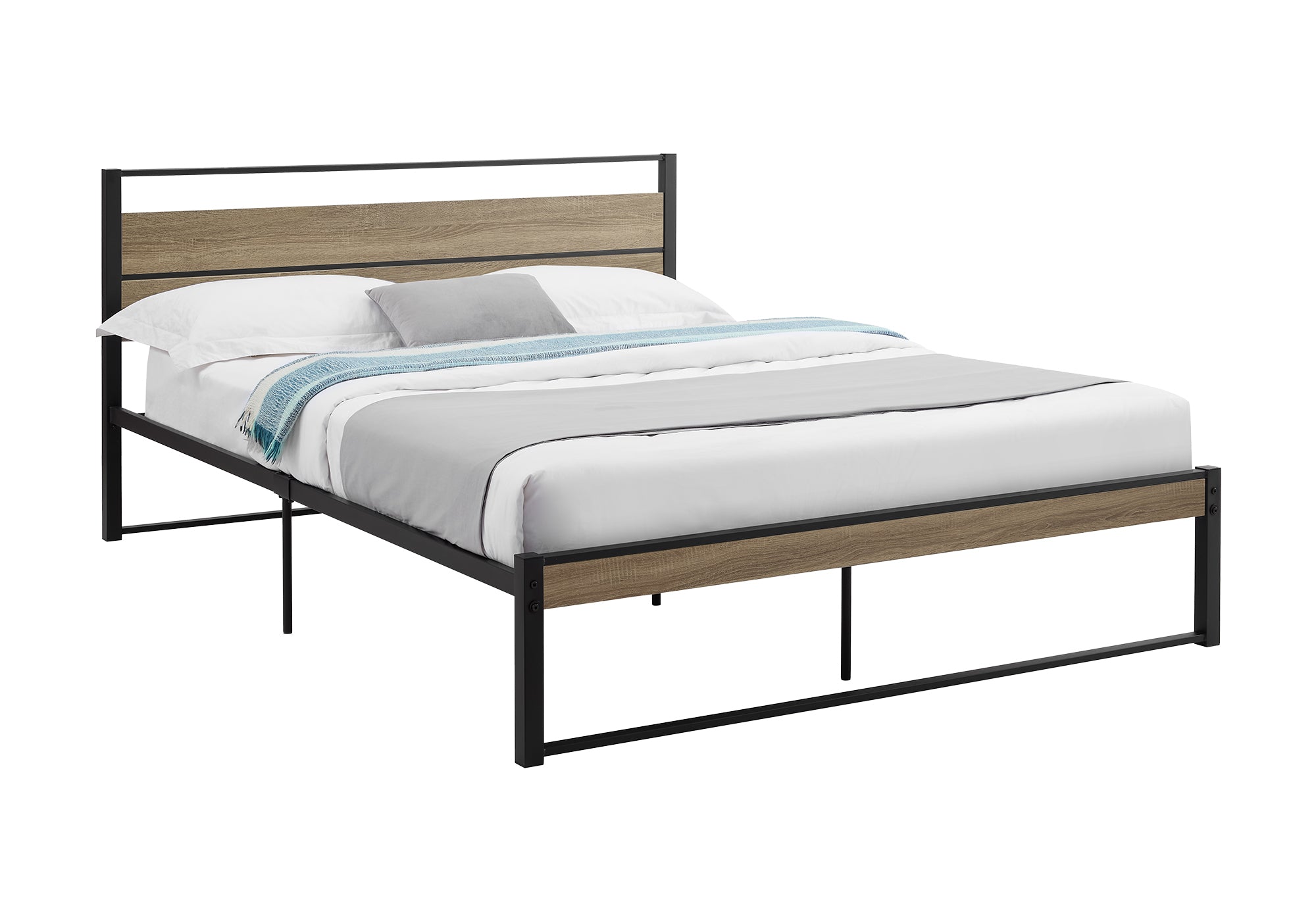 Bed - Queen Size / Dark Taupe / Black Metal Platform-Standard Beds-DECOROLALA