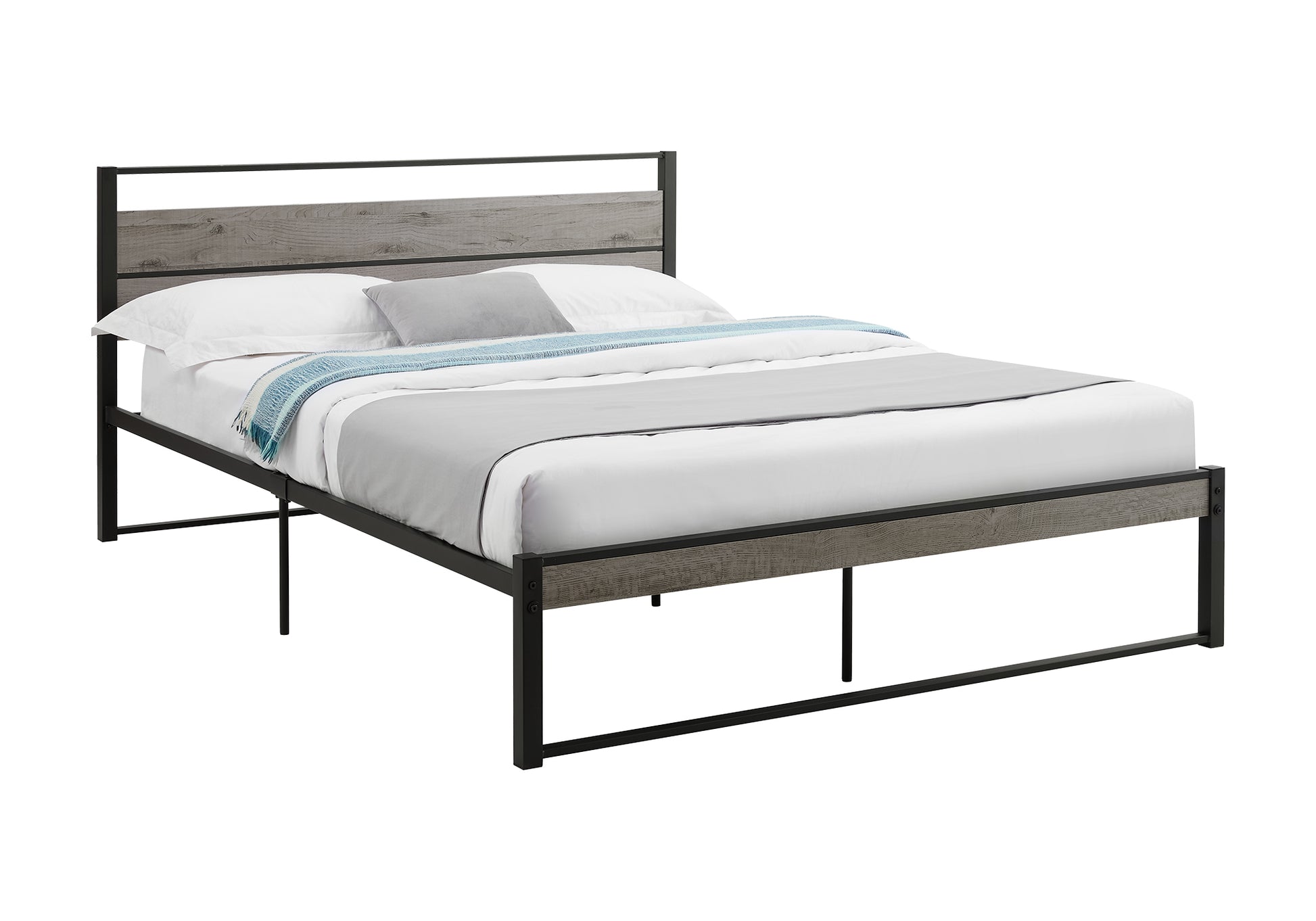 Bed - Queen Size / Dark Taupe / Black Metal Platform-Standard Beds-DECOROLALA