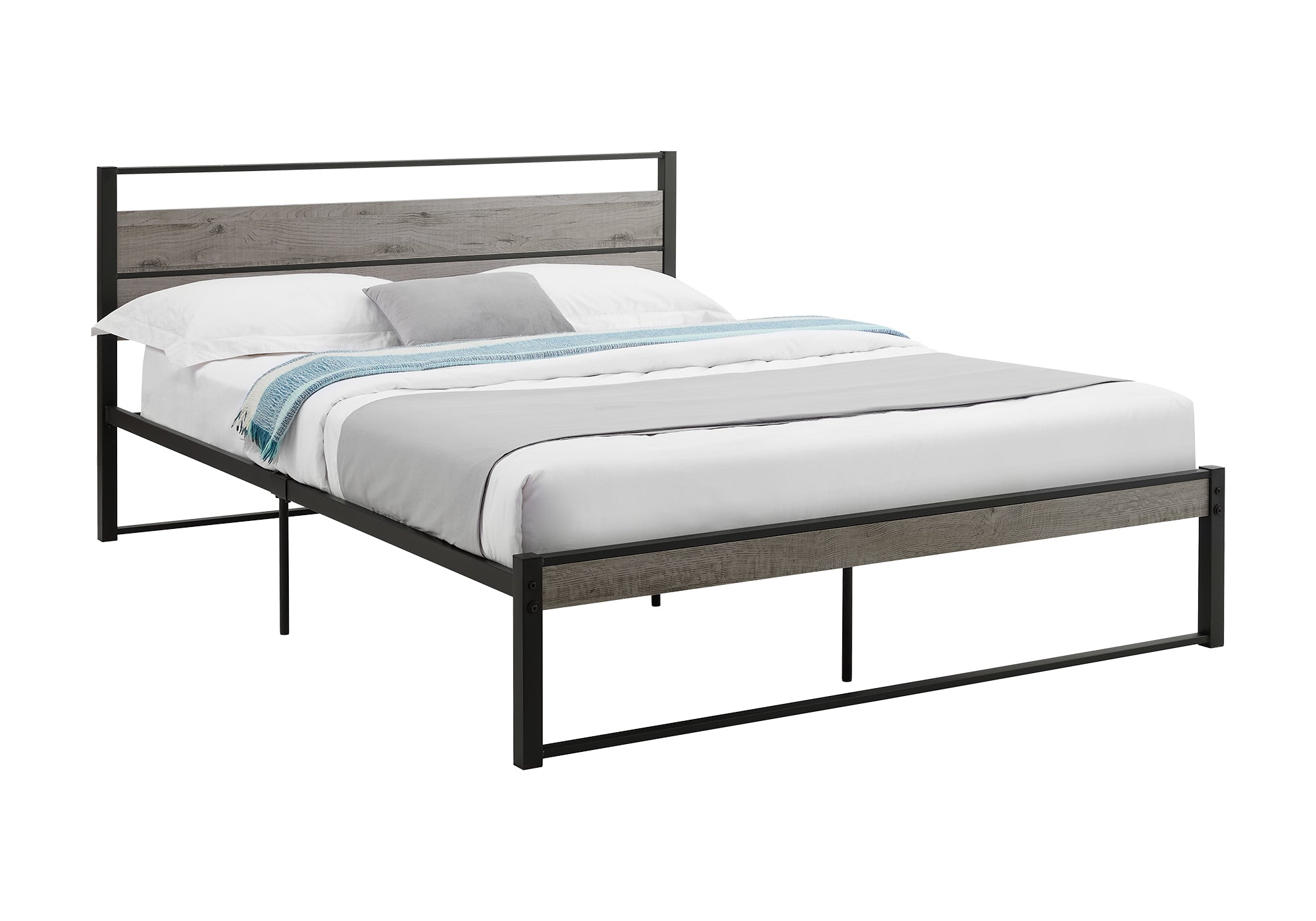 Bed - Queen Size / Dark Taupe / Black Metal Platform-Standard Beds-DECOROLALA