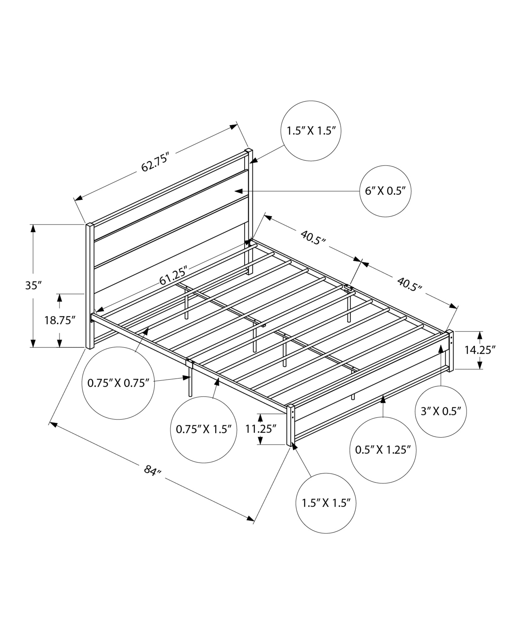 Bed - Queen Size / Dark Taupe / Black Metal Platform-Standard Beds-DECOROLALA