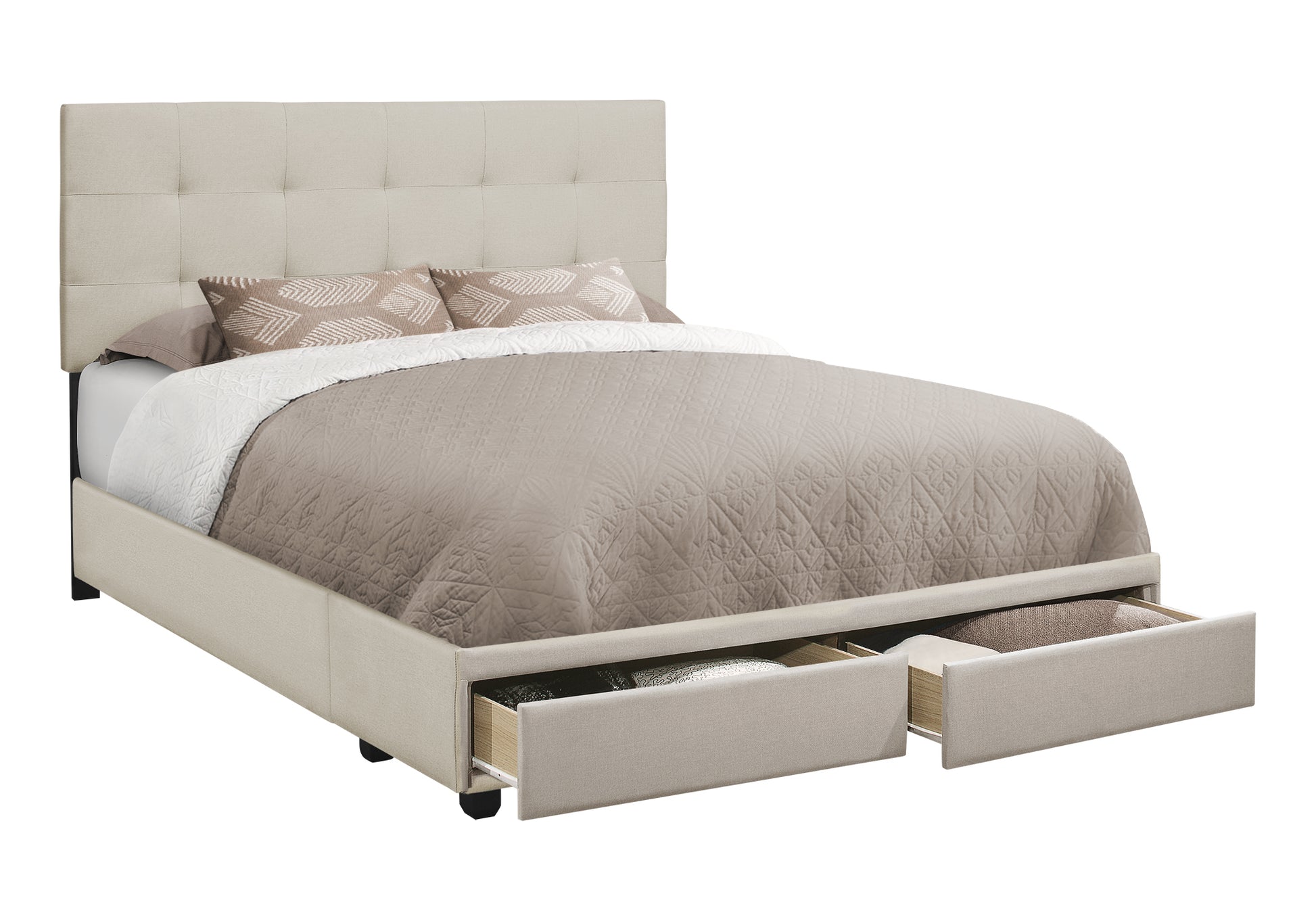 Bed - Queen Size / Grey Linen With 2 Storage Drawers-Standard Beds-DECOROLALA