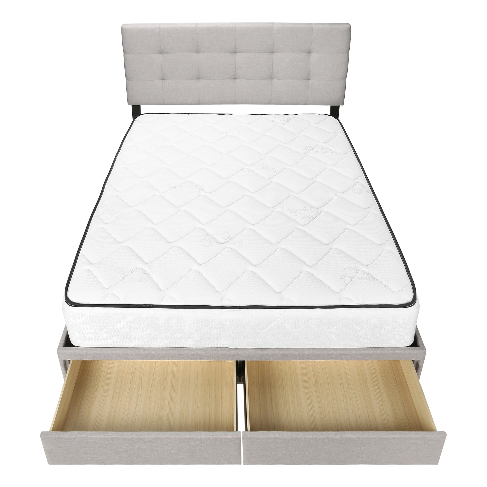 Bed - Queen Size / Grey Linen With 2 Storage Drawers-Standard Beds-DECOROLALA