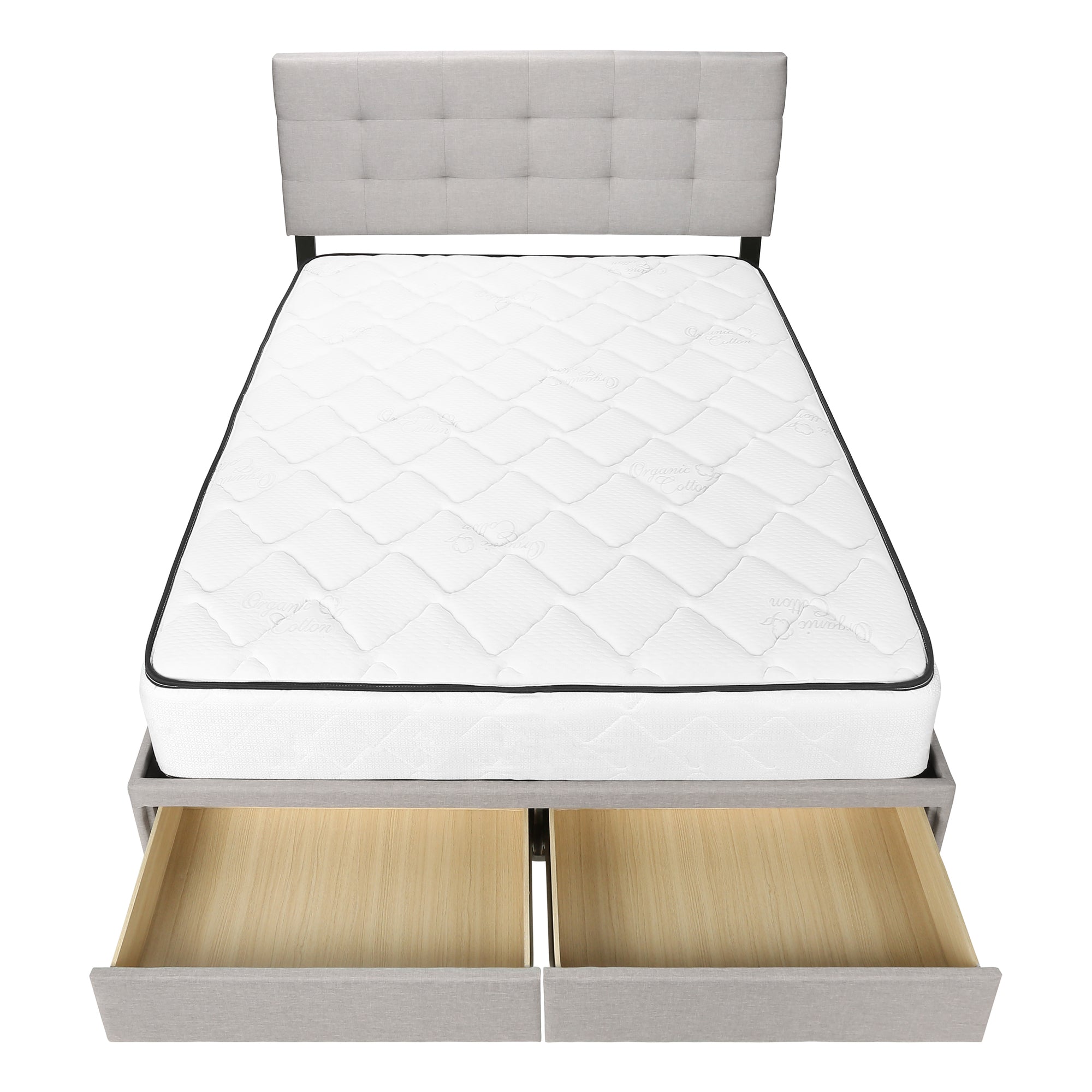 Bed - Queen Size / Grey Linen With 2 Storage Drawers-Standard Beds-DECOROLALA