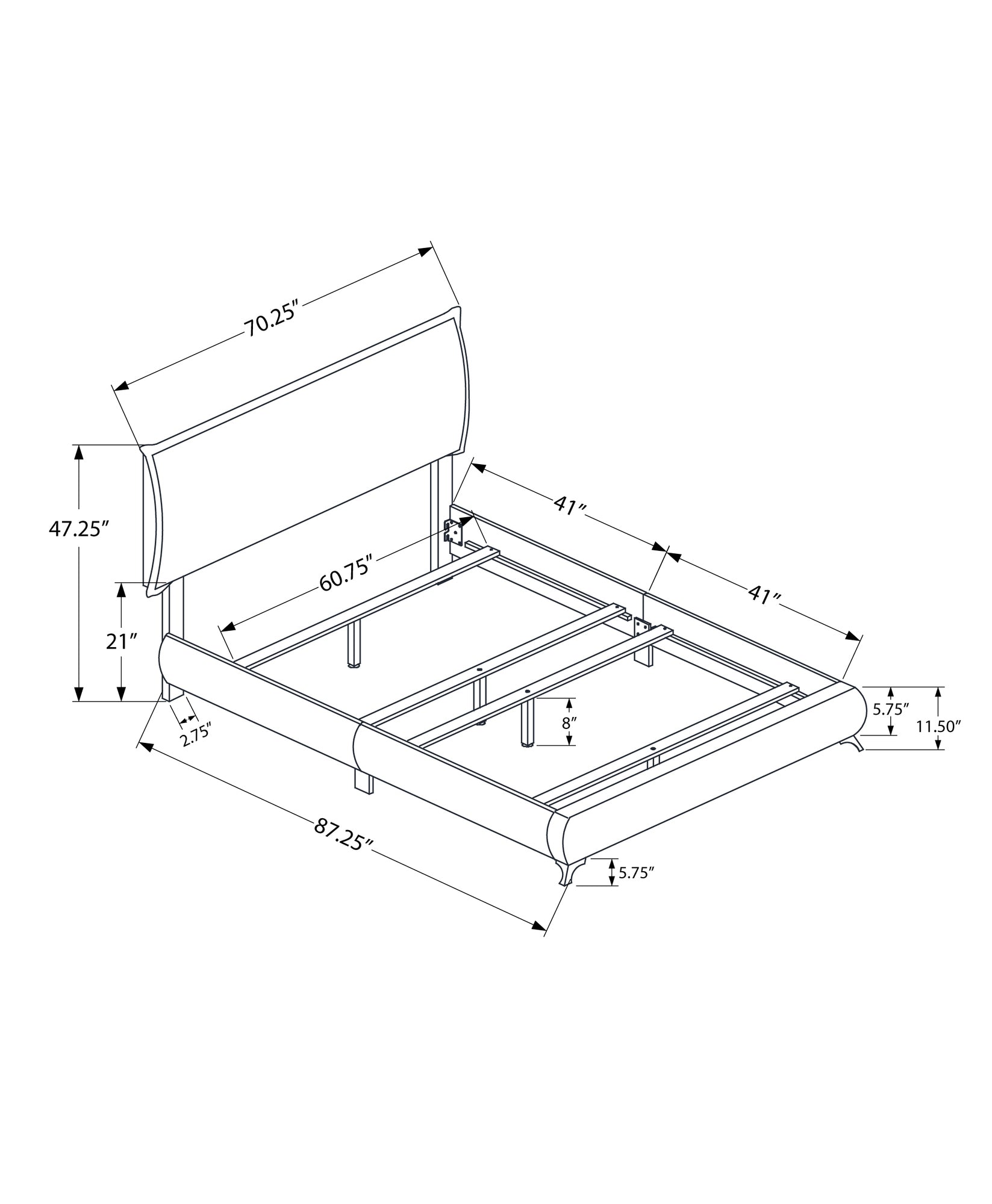Bed - Queen Size / Grey Linen With Chrome Legs-Standard Beds-DECOROLALA