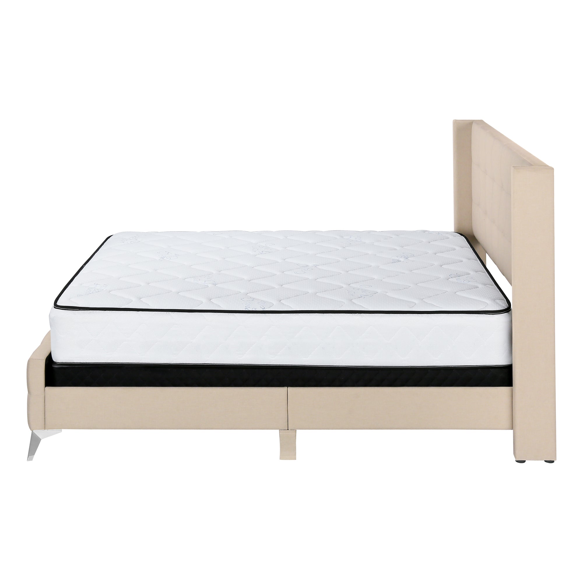 Bed - Queen Size / Grey Linen With Chrome Metal Legs-Standard Beds-DECOROLALA