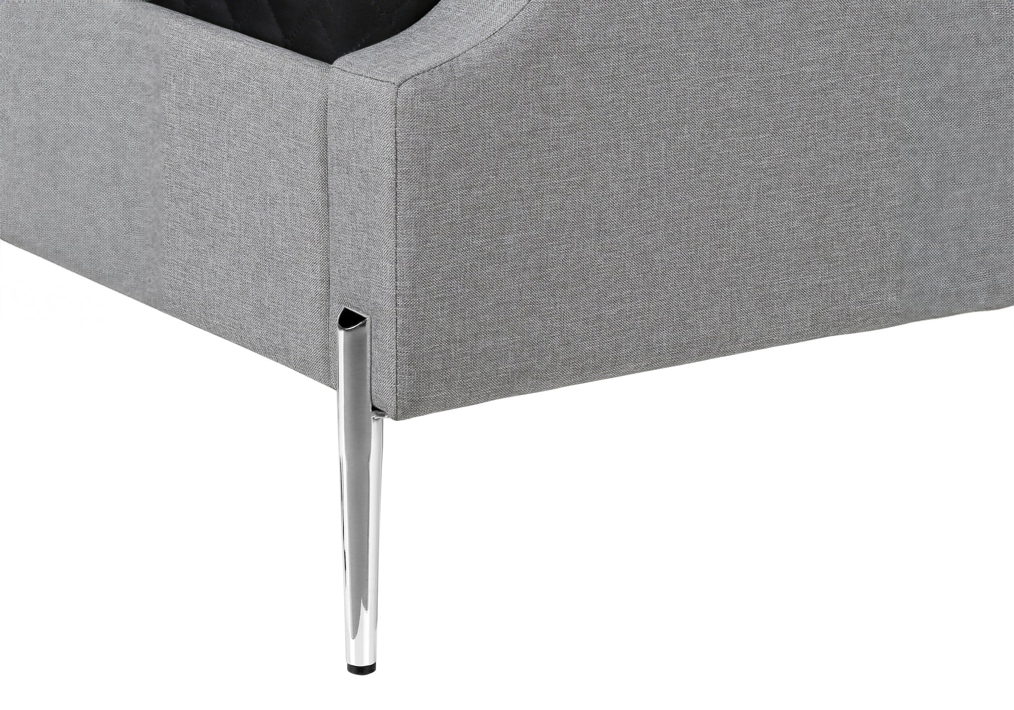 Bed - Queen Size / Grey Linen With Chrome Metal Legs-Standard Beds-DECOROLALA