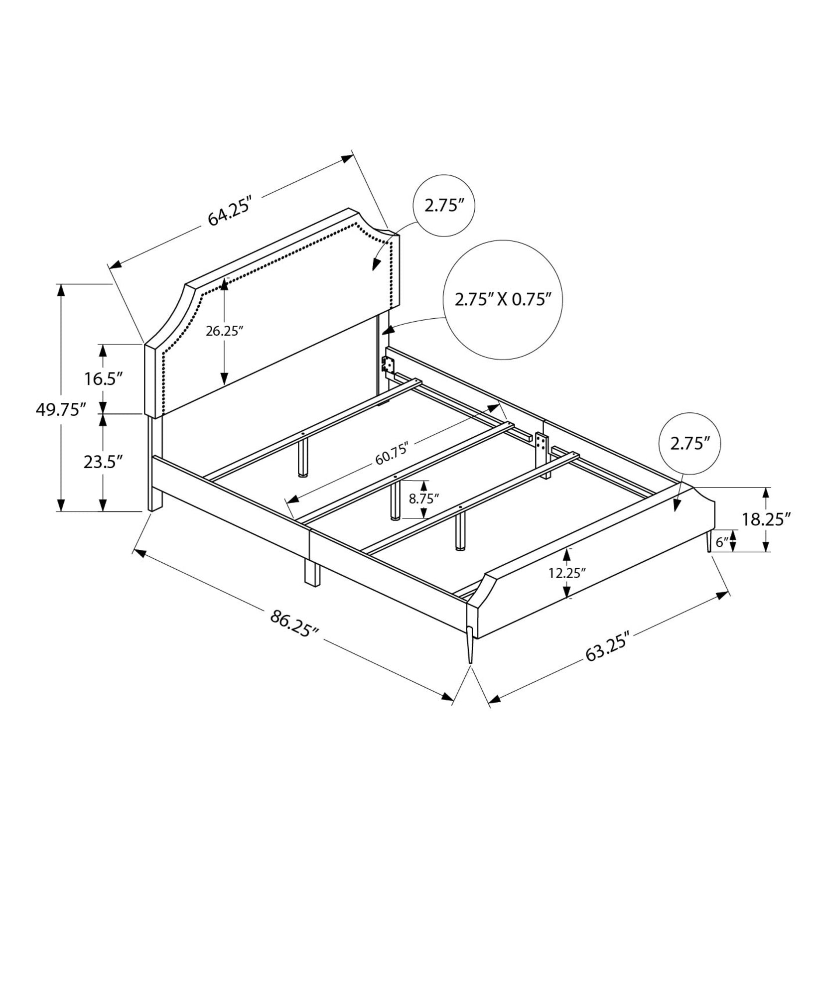 Bed - Queen Size / Grey Linen With Chrome Metal Legs-Standard Beds-DECOROLALA