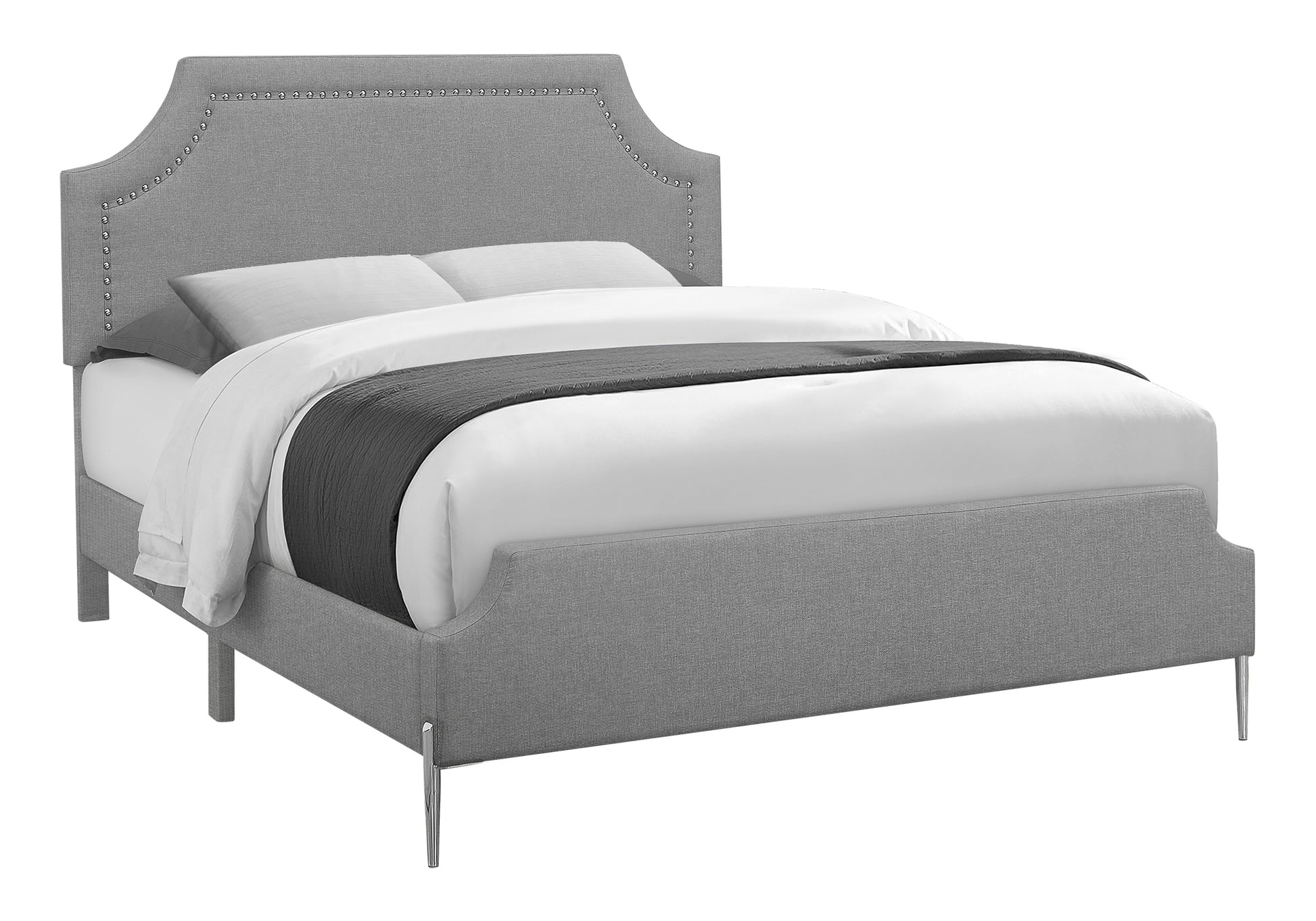 Bed - Queen Size / Grey Linen With Chrome Metal Legs-Standard Beds-DECOROLALA